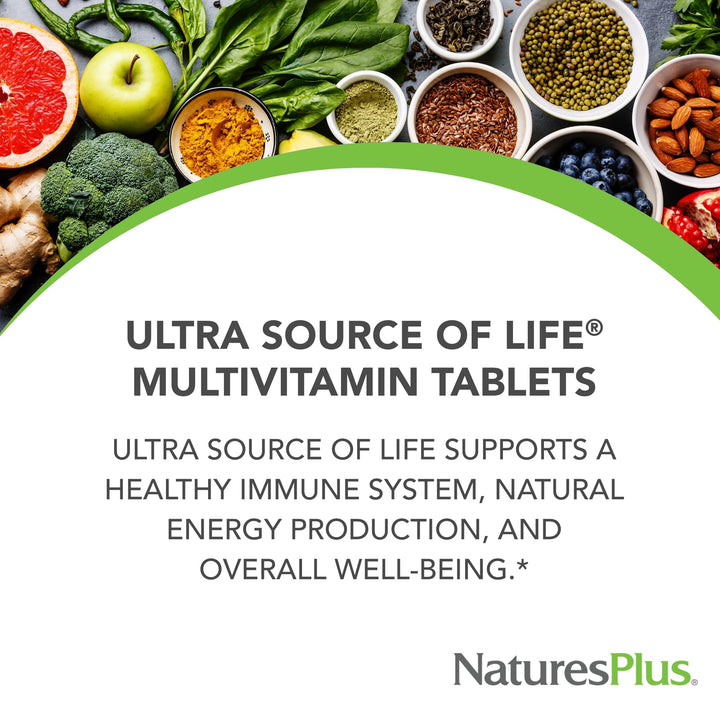 Natures Plus Ultra Source of Life Multivitamin - 180 Tablets - Supports Immune Health, Energy & Overall Well-Being - with Lutein & Vitamin D3 - Vegetarian & Gluten Free - 60 Servings