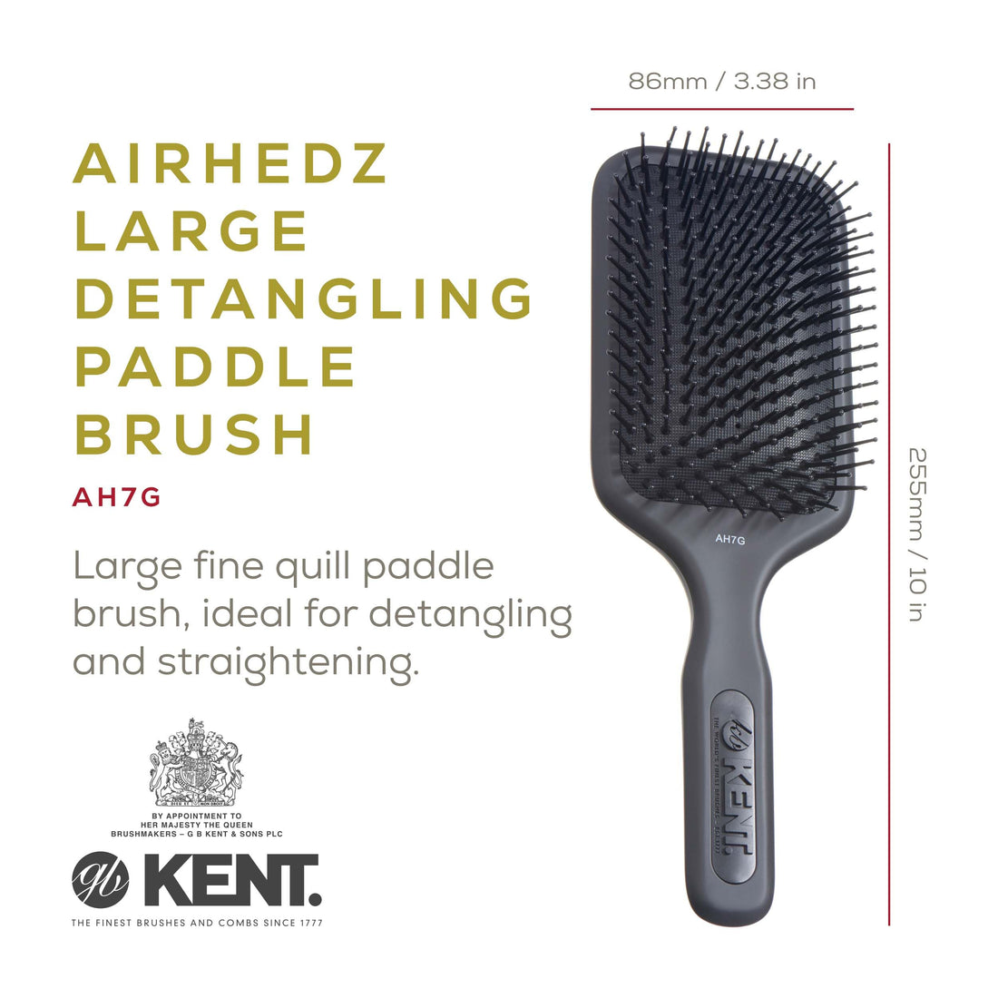 Kent AH7G Airhedz Pro Extra Large Pin Hair Brush (Fine Pin, Grey) : Fine Pin, Grey
