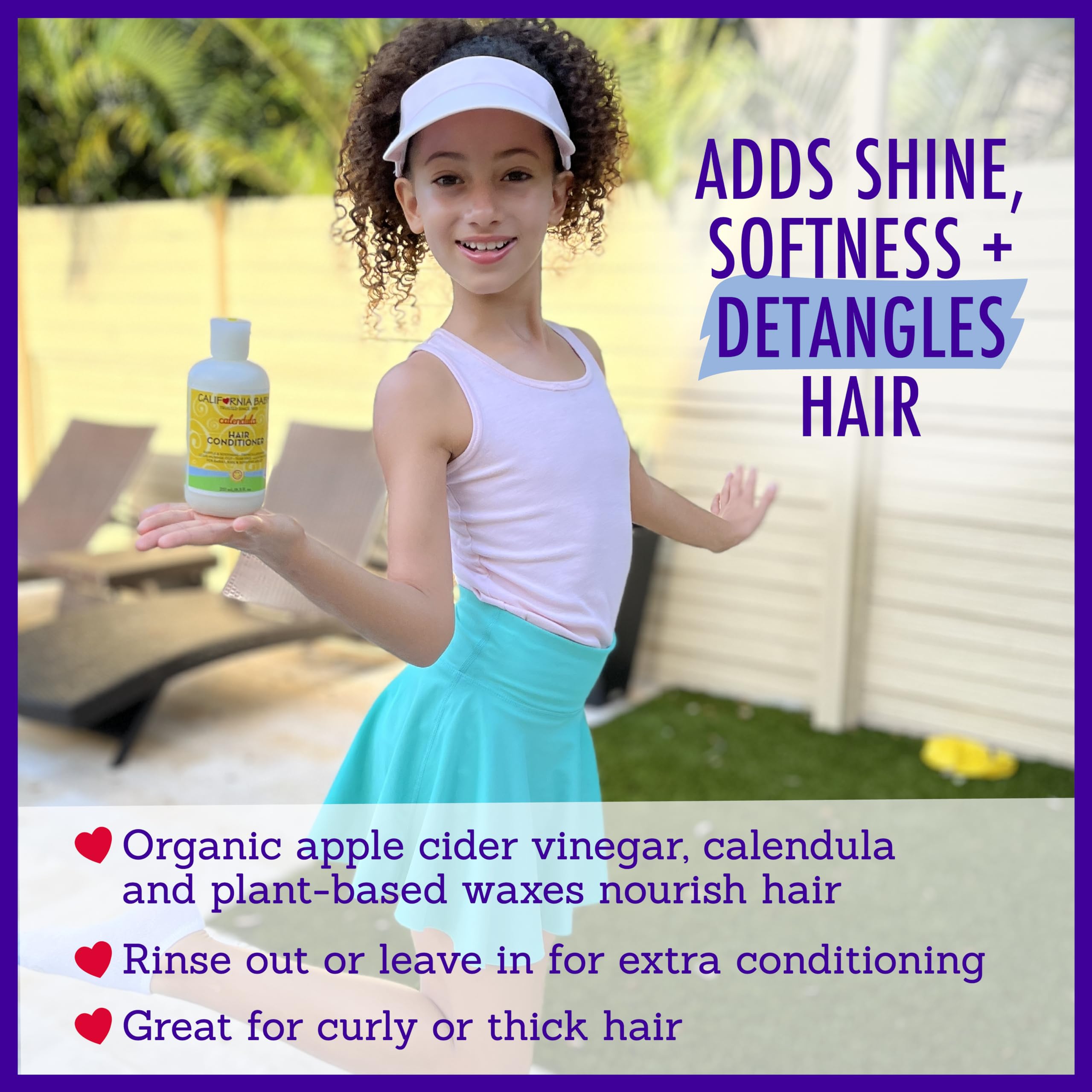 California Baby Calendula Hair Conditioner | 100% Plant-Based Kids Conditioner | Rinse-out or Leave in Conditioner | Lavender Scent | 251 mL / 8.5 oz