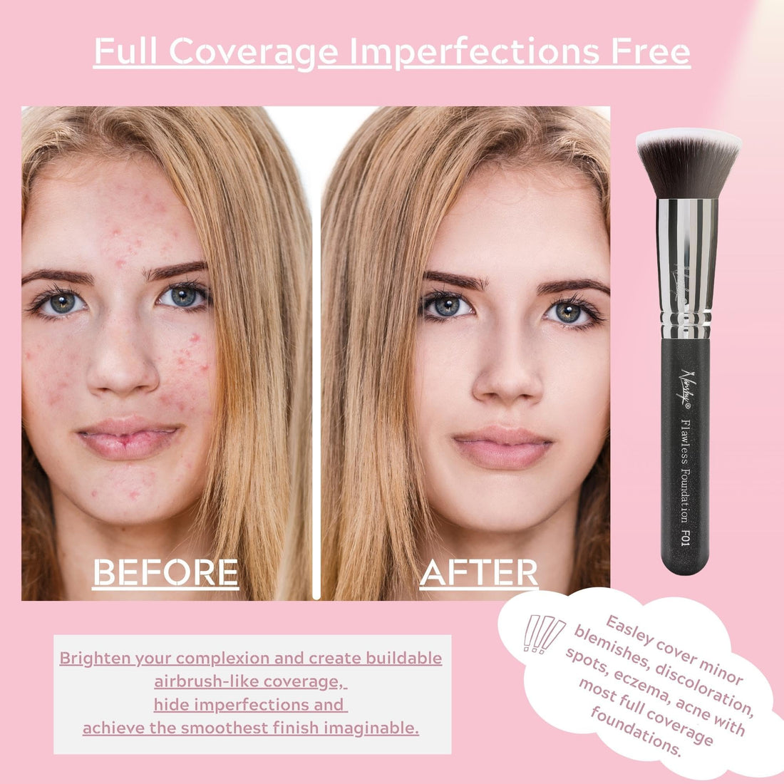 F02 Flat Top, Onyx Black : Nanshy Flat Fop Foundation Kabuki Makeup Brush - Flawless HD Application Blending of Liquid or Cream - Onyx Black