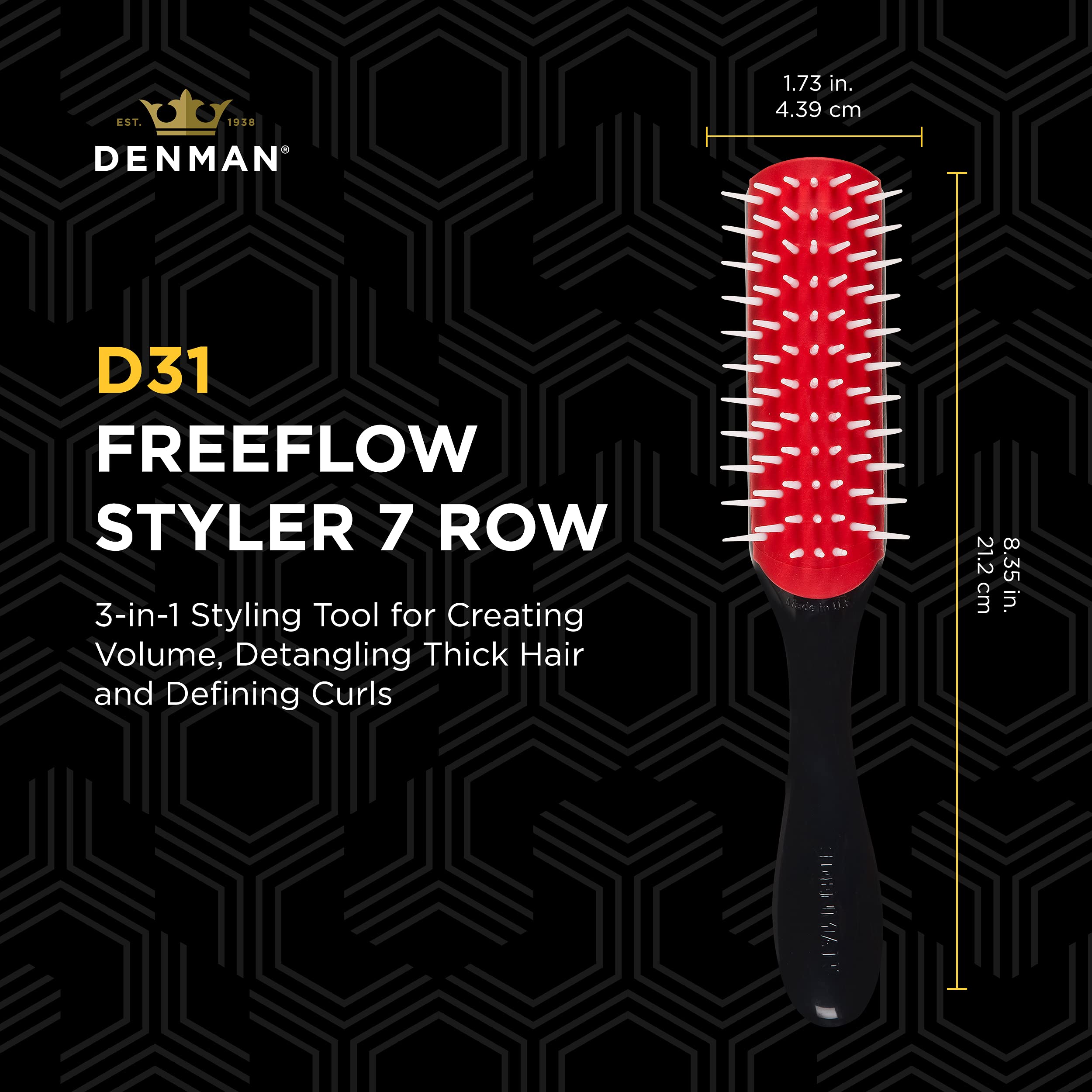 Denman Classic Styling Brush with Free Flow Wide Spaced Pins