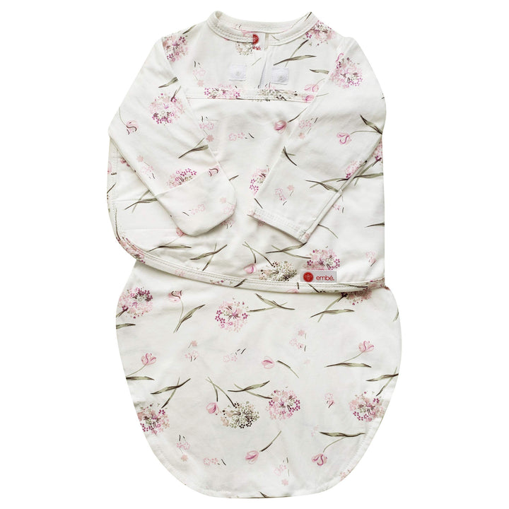 embe Baby Eczema Sleep Aid Sleeper Sack for Babies 0-3 Months, 6-14 lbs | Swaddle with Fold Over No Scratch Mittens Attached | No Scratch Sleeves Baby - [Clustered Flowers]