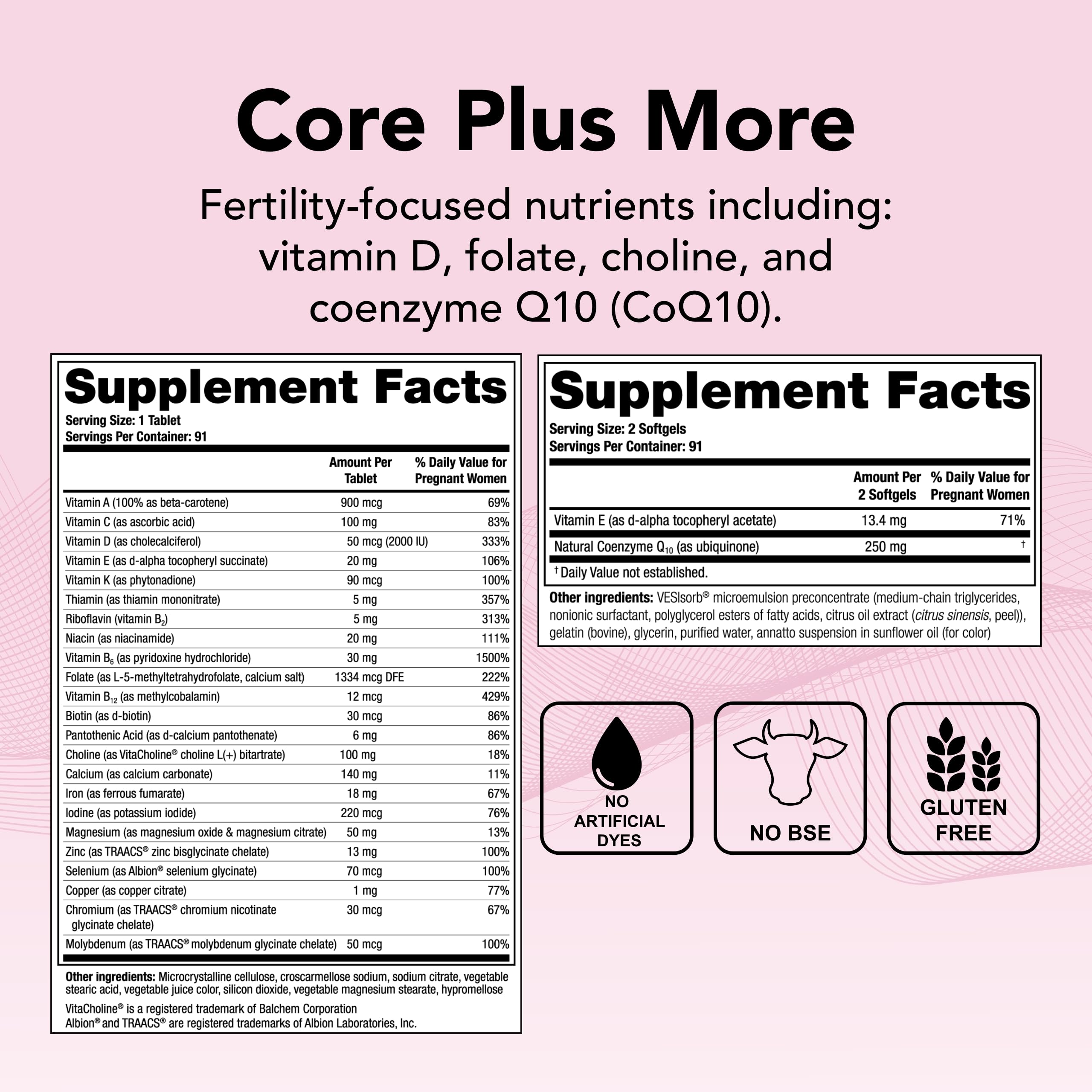 Theralogix TheraNatal OvaVite Preconception Vitamins - 13-Week Supply - Prenatal Vitamins & Fertility Supplement for Women with CoQ10* - NSF Certified - 91 Tabs, 182 Softgels (91 Servings)