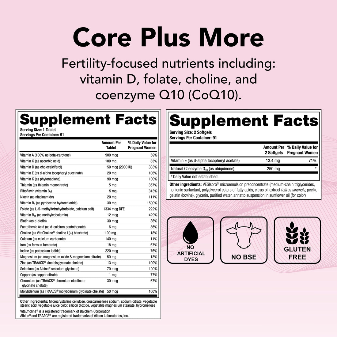 Theralogix TheraNatal OvaVite Preconception Vitamins - 13-Week Supply - Prenatal Vitamins & Fertility Supplement for Women with CoQ10* - NSF Certified - 91 Tabs, 182 Softgels (91 Servings)