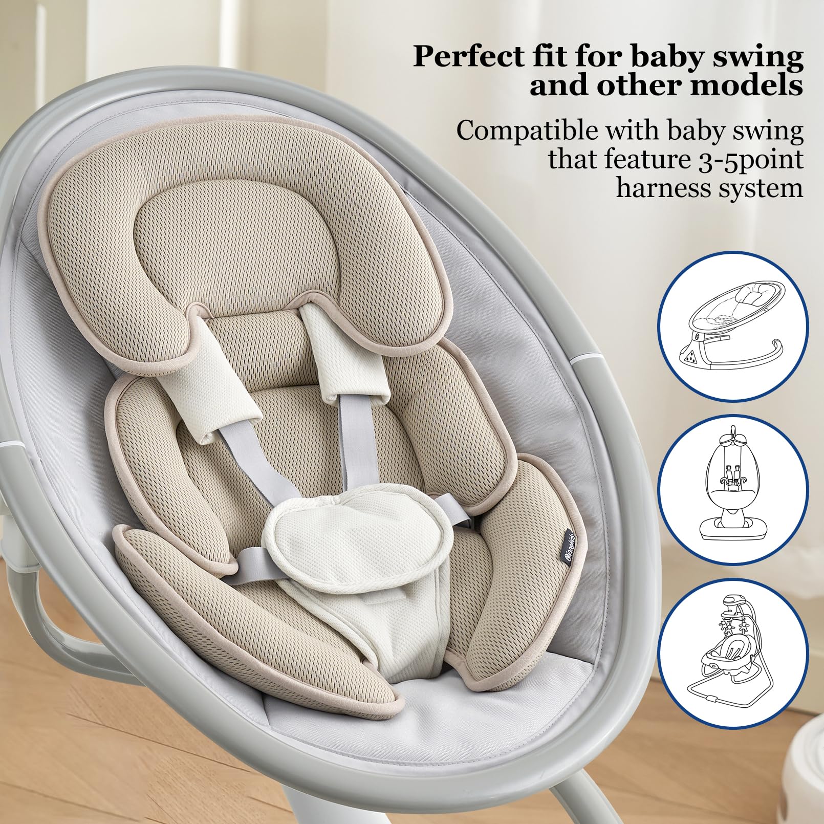 Innokids Head and Body Support Pillow Infant Car Seat Insert for Newborn to Toddler Stroller Cushion (Beige)