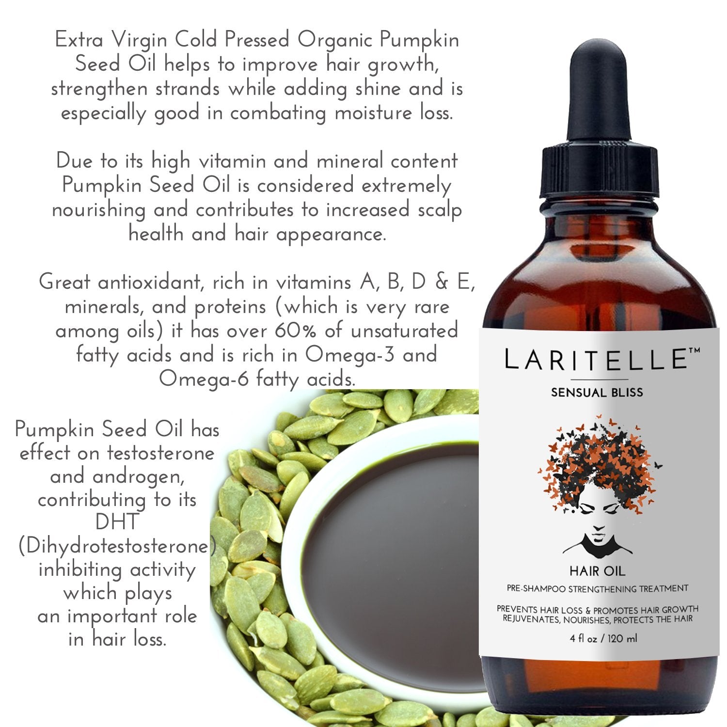 Laritelle Organic Hair Growth Set | Shampoo 16 oz + Conditioner 16 oz + Hair Loss Treatment 4 oz | Argan Oil, Rosemary, Palmarosa & Orange | NO GMO, Sulfates, Gluten, Alcohol, Parabens, Phthalates