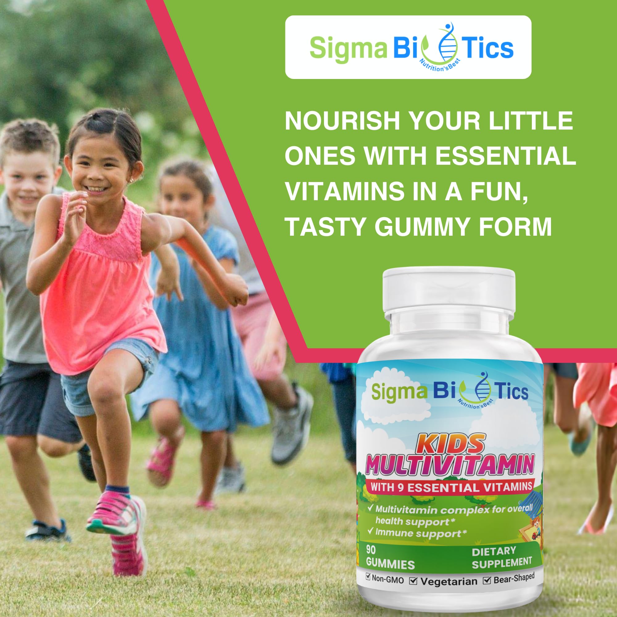 SigmaBiotics Kids Multivitamin Gummies - Bear-Shaped Kids Vitamin Gummies for Immune Support and Growth - Non-GMO, Vegetarian Daily Gummies - Exciting Flavors - Multivitamins for Kids - 45 Servings