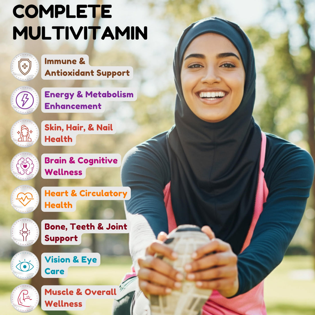 SHIFAA NUTRITION Halal Multivitamins for Women, Men & Adults, 30 Servings | Iron, Vitamin A, B6, B12, Biotin, Niacin, C, D3, E, Zinc, Calcium, Folic Acid, CoQ10 | Halal Vitamins