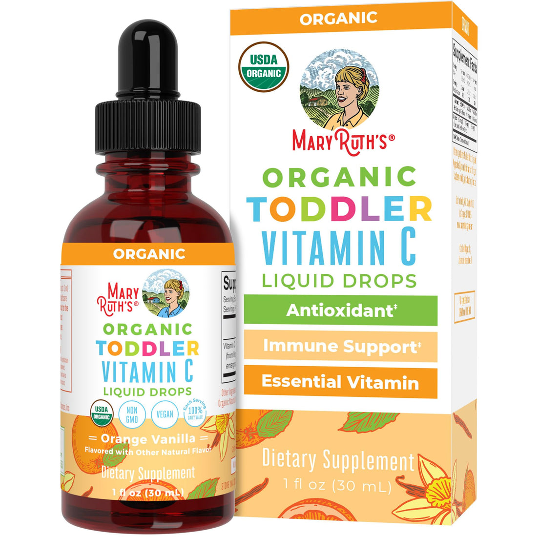 MaryRuth Organics Toddler Vitamin C Drops | USDA Organic Vitamin C Liquid Drops for Toddler | Ages 1-3 Years | Vitamin for Immune Support & Overall Health | Vegan | Non-GMO | Gluten Free | 30 Servings