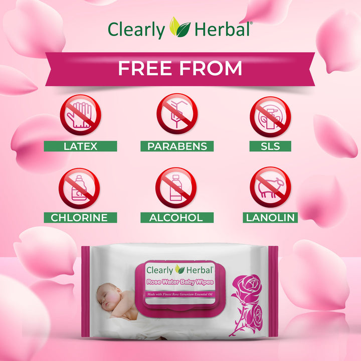 Clearly Herbal Rose Water Gentle Baby Wipes (72 Count X 4 Packs = 288 Wipes)