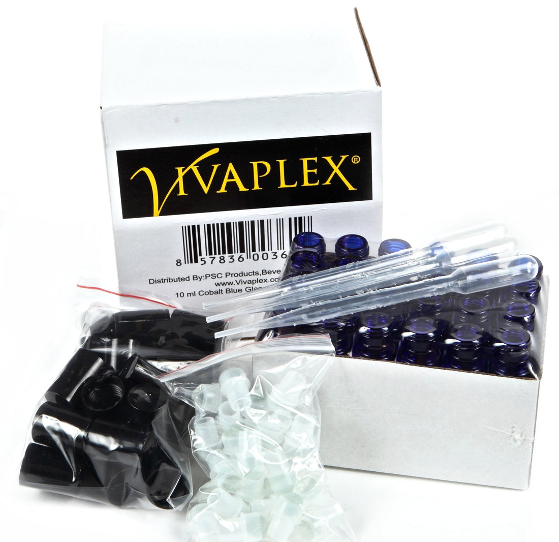 24, Cobalt Blue, 10 ml Glass Roll On Bottles with 3 - 3 ml Dropper's