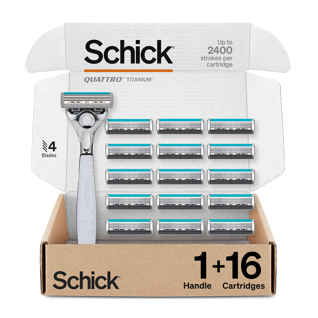 Schick Quattro Titanium for Men With 1 Razor and 16 Razor Blades Refills