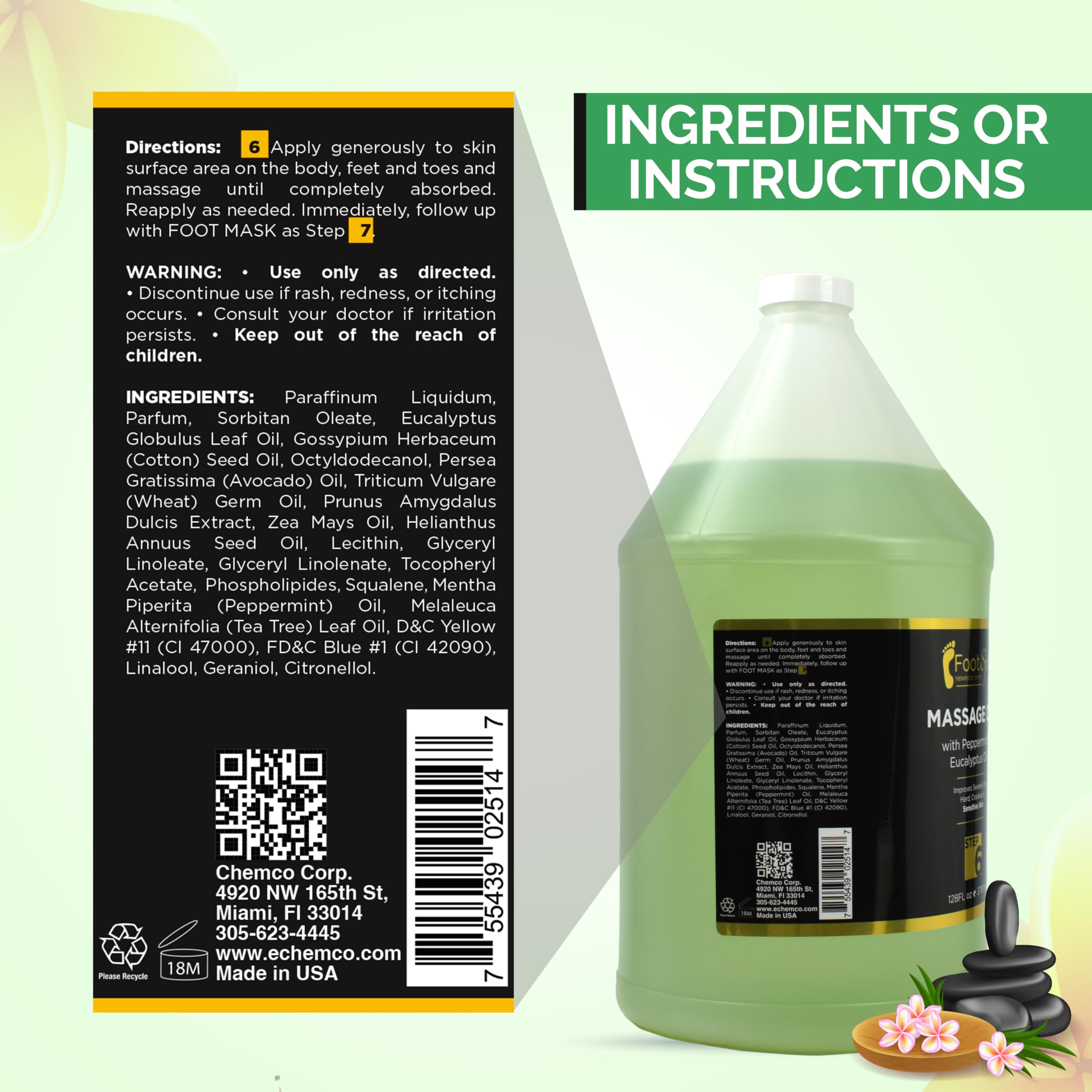 Foot SPA - Massage Oil, Eucalyptus Extract, 128 Oz - Professional Full Body Massage Therapy, Manicure, Pedicure - Relax Sore Muscles and Repair Dry Skin, Enhanced with High Absorption Oils, Vitamin E