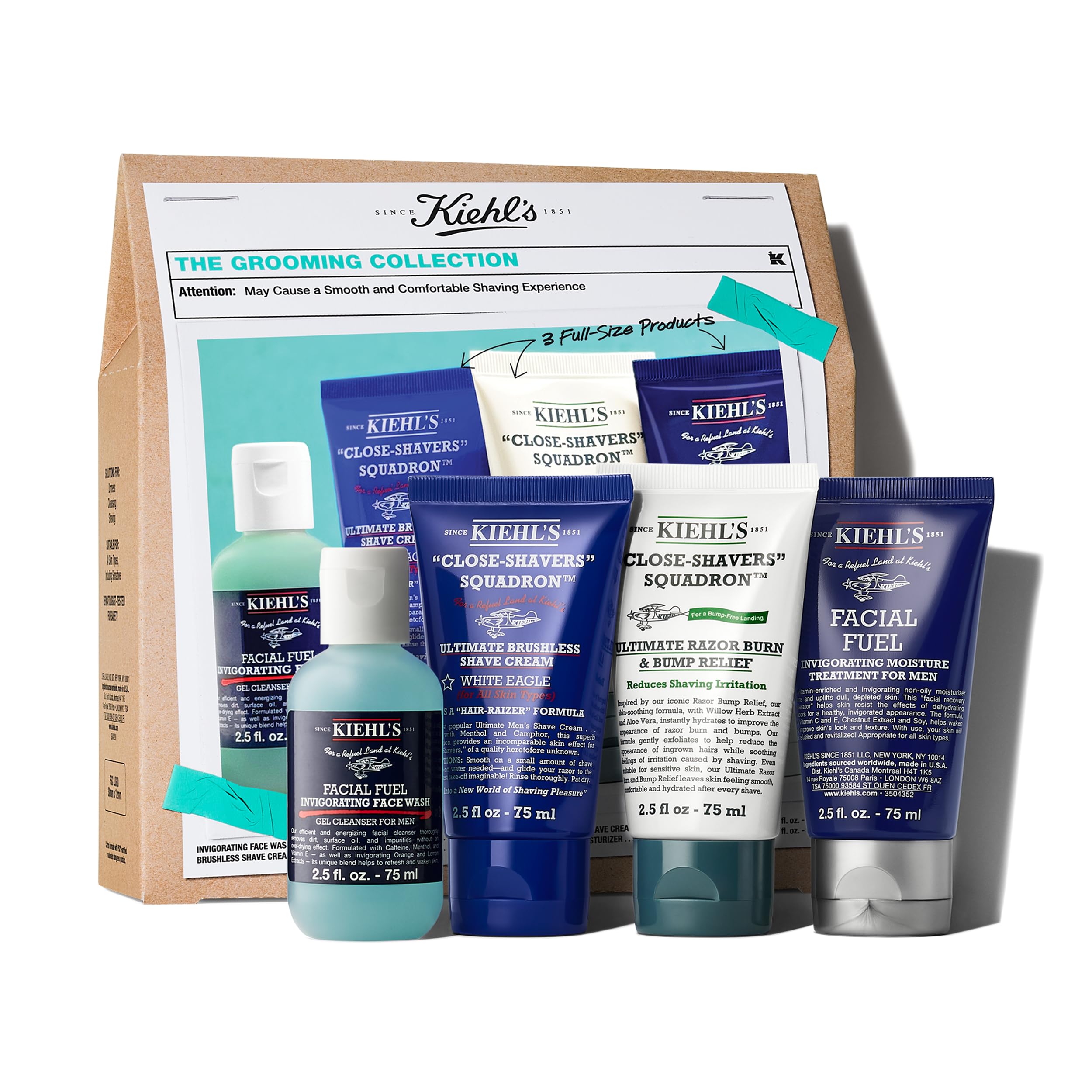 Kiehl's Men's Shaving Regimen Gift Set - $88 Value Including Face Wash, Shaving Cream, After Shave Gel & Face Moisturizer - For All Skin Types