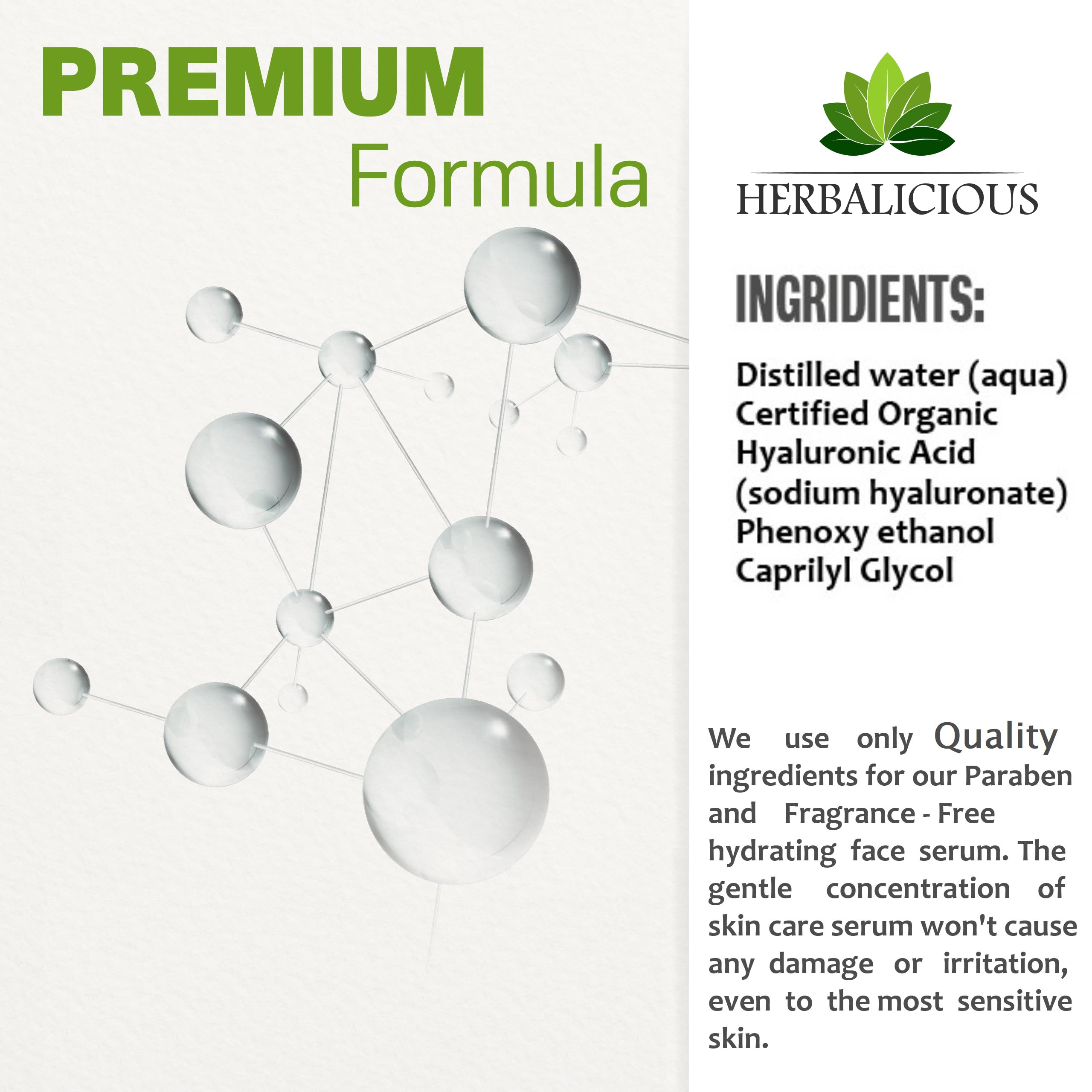 Herbalicious Hyaluronic Acid Serum – Hyaluronic Acid Serum for Face – Paraben-Free Pure Hyaluronic Acid – Moisture Boost Hydrating Serum – Anti-Aging Serum for Fine Lines, Wrinkles – 2oz