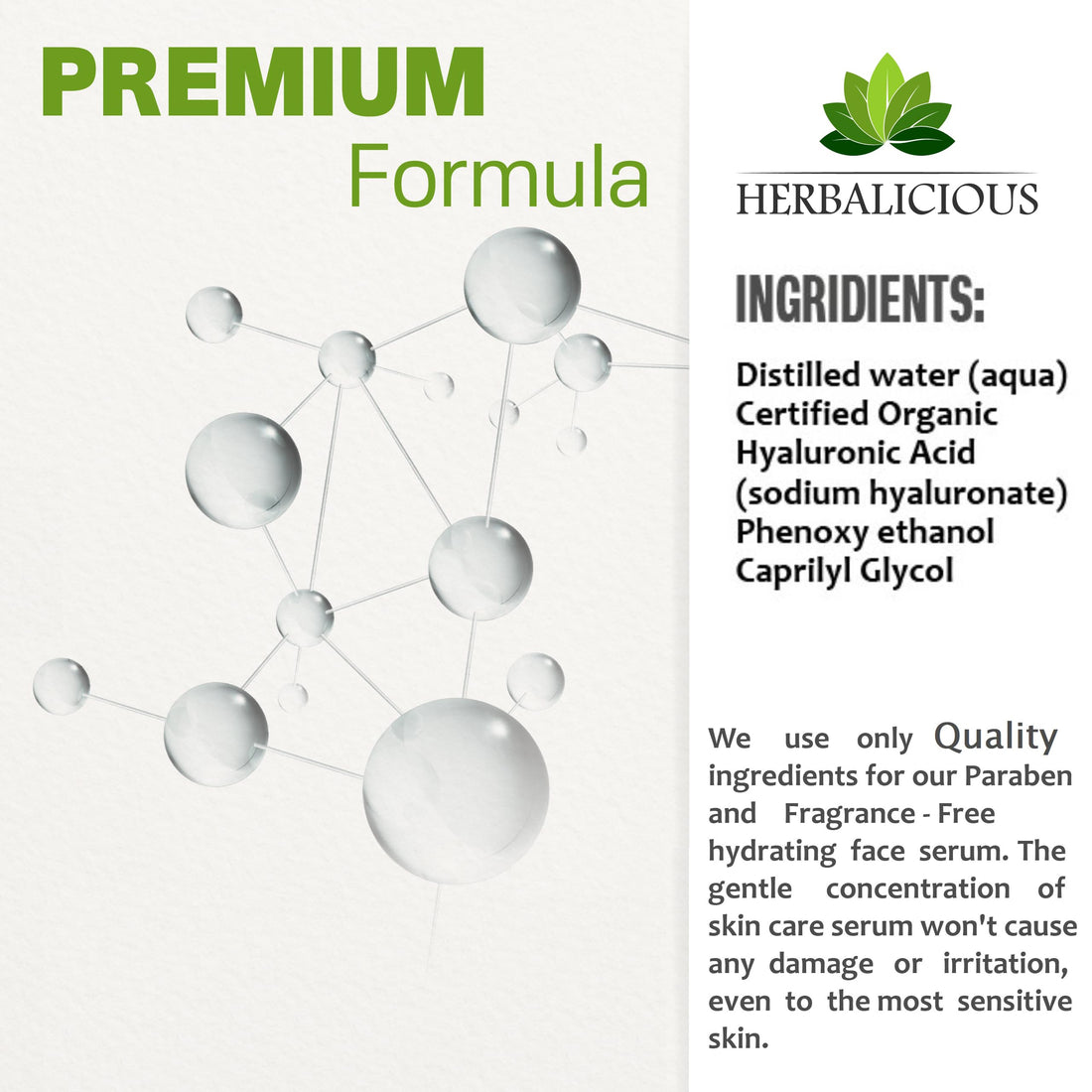 Herbalicious Hyaluronic Acid Serum – Hyaluronic Acid Serum for Face – Paraben-Free Pure Hyaluronic Acid – Moisture Boost Hydrating Serum – Anti-Aging Serum for Fine Lines, Wrinkles – 2oz
