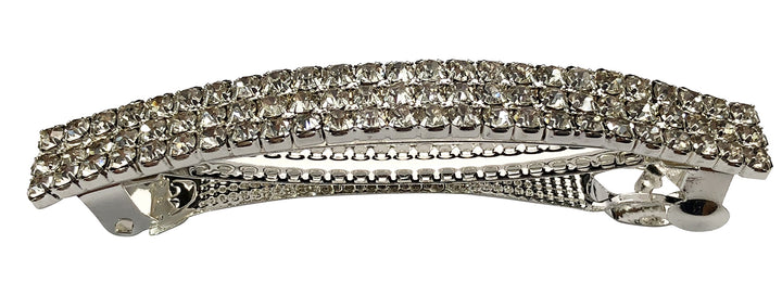 Silver: Mandi Home Gold, Silver Tone French Barrette Hair Clips, 2.76 Inch, Rhinestone Crystal Hair Pins Bow Prong Girl Hair Barrette Bows, 2 Pack (Silver)