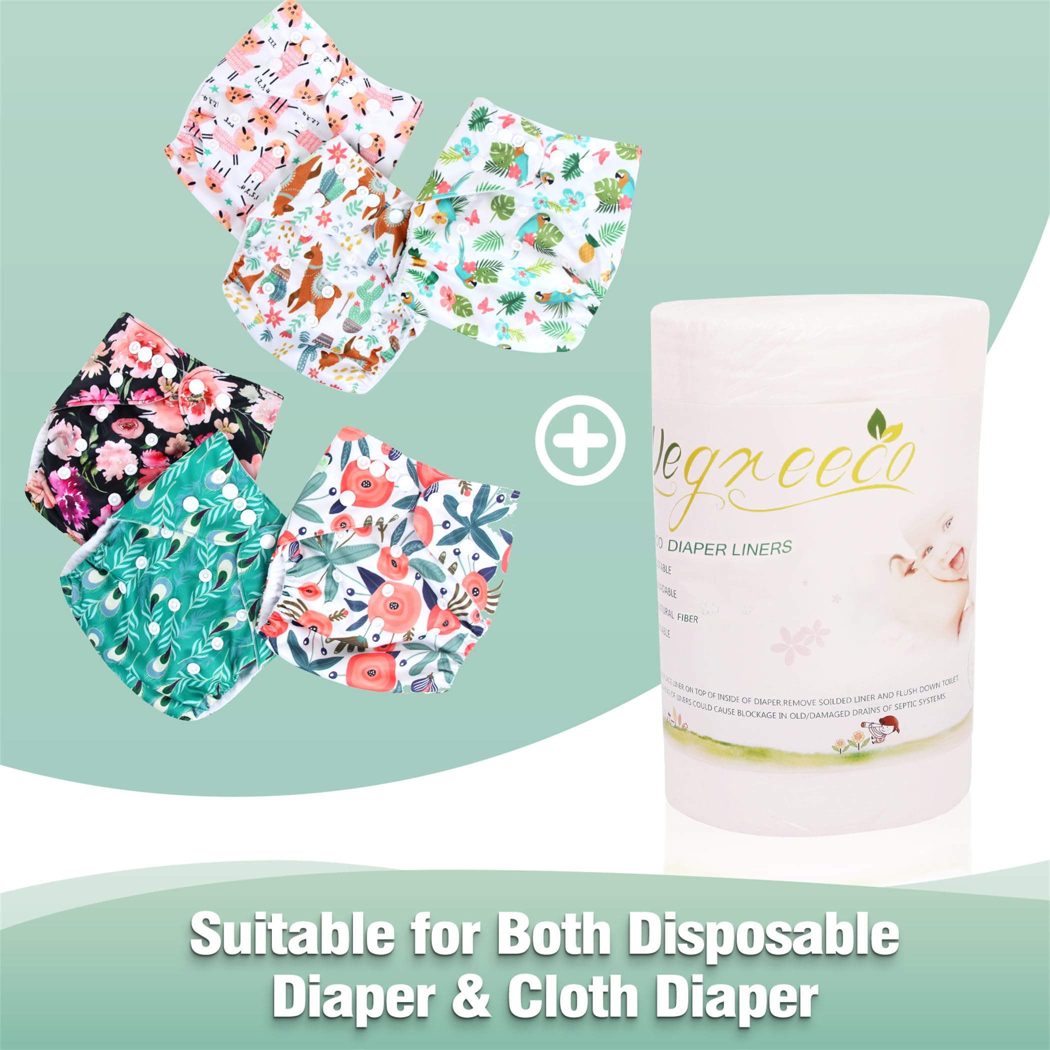 wegreeco Unscented Diaper Liners,Fragance Free and Chlorine Free - 100 Sheets Per Roll (1 Roll)