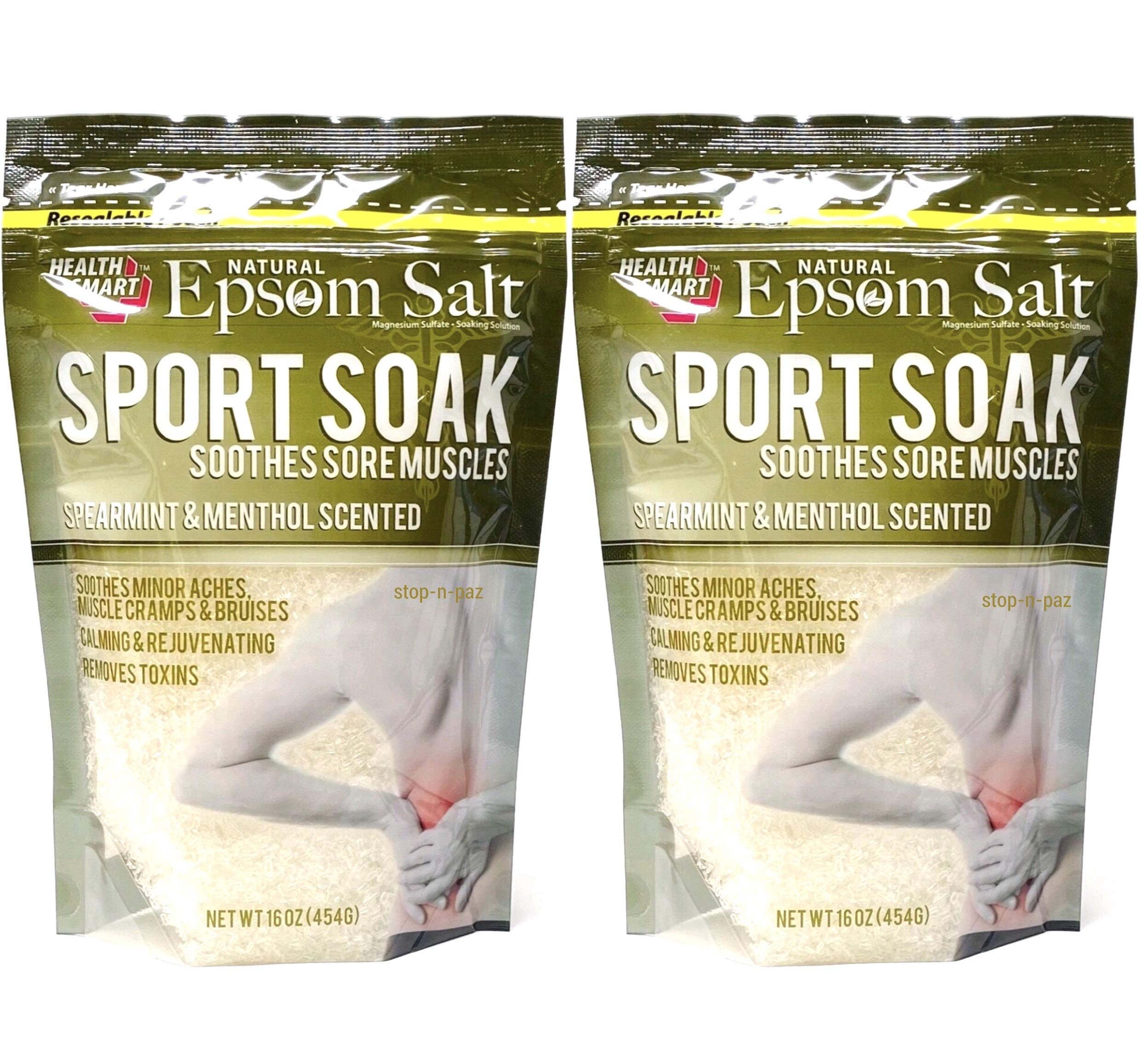 Health Smart Natural Epsom Salt Sport Soak, Spearmint & Menthol Scented 16 Oz (2 Pack)