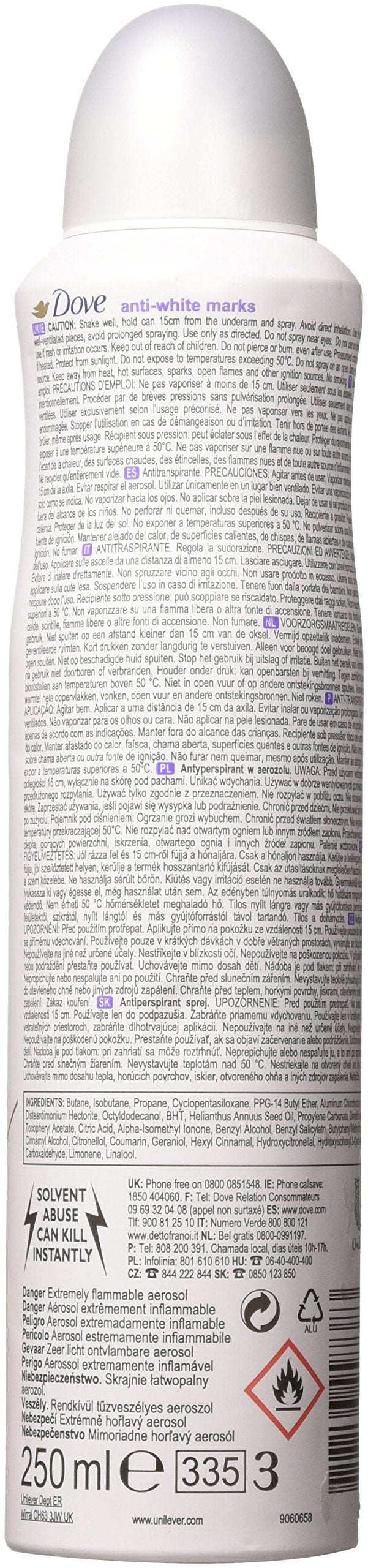 Dove Antiperspirant Body Spray 250Ml Invisable Dry 1-Pack