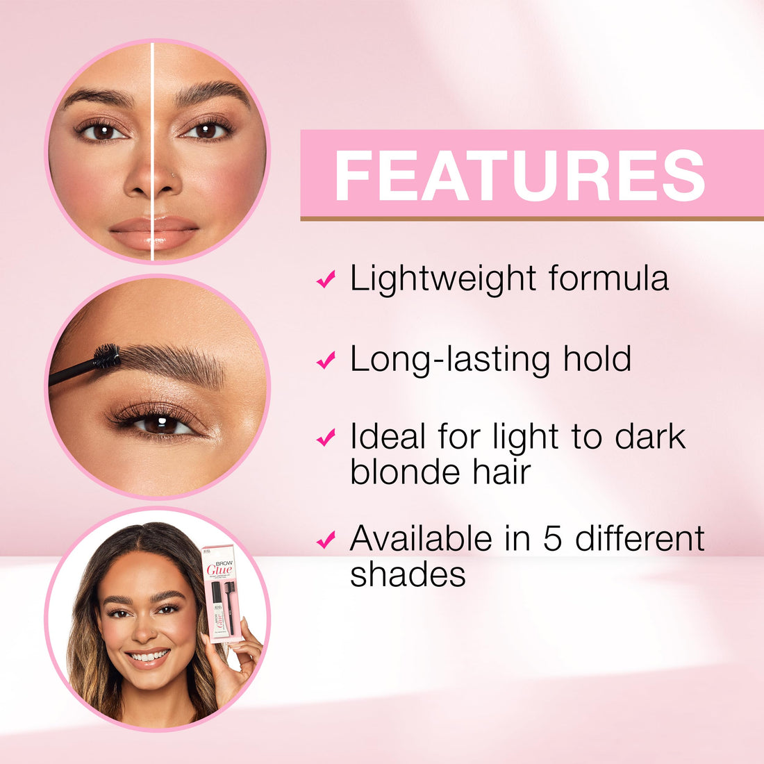 Ardell Brow Glue Taupe with Dual Sided Styling Brush - Instant Lamination & Lift, All day Extreme Hold Eyebrow Gel for Defined, Fluffy, and Long-Lasting Brows, 0.35 oz