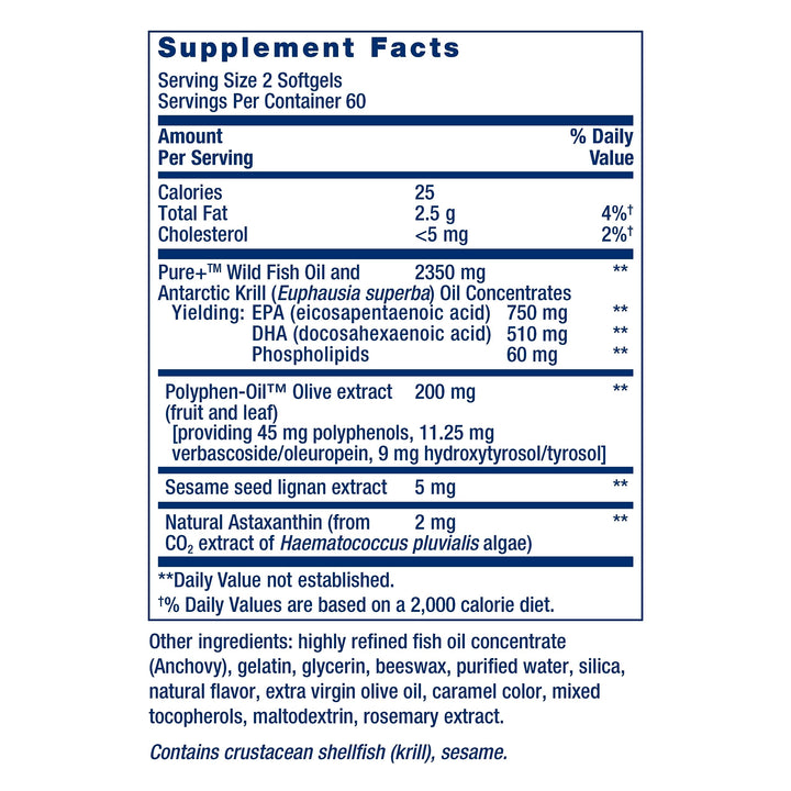 Life Extension Super Omega-3 (Fish Oil) Plus EPA/DHA With Sesame Lignans, Olive Extract, Krill and Astaxanthin (Packaging May Vary), Lemon, 120 Count