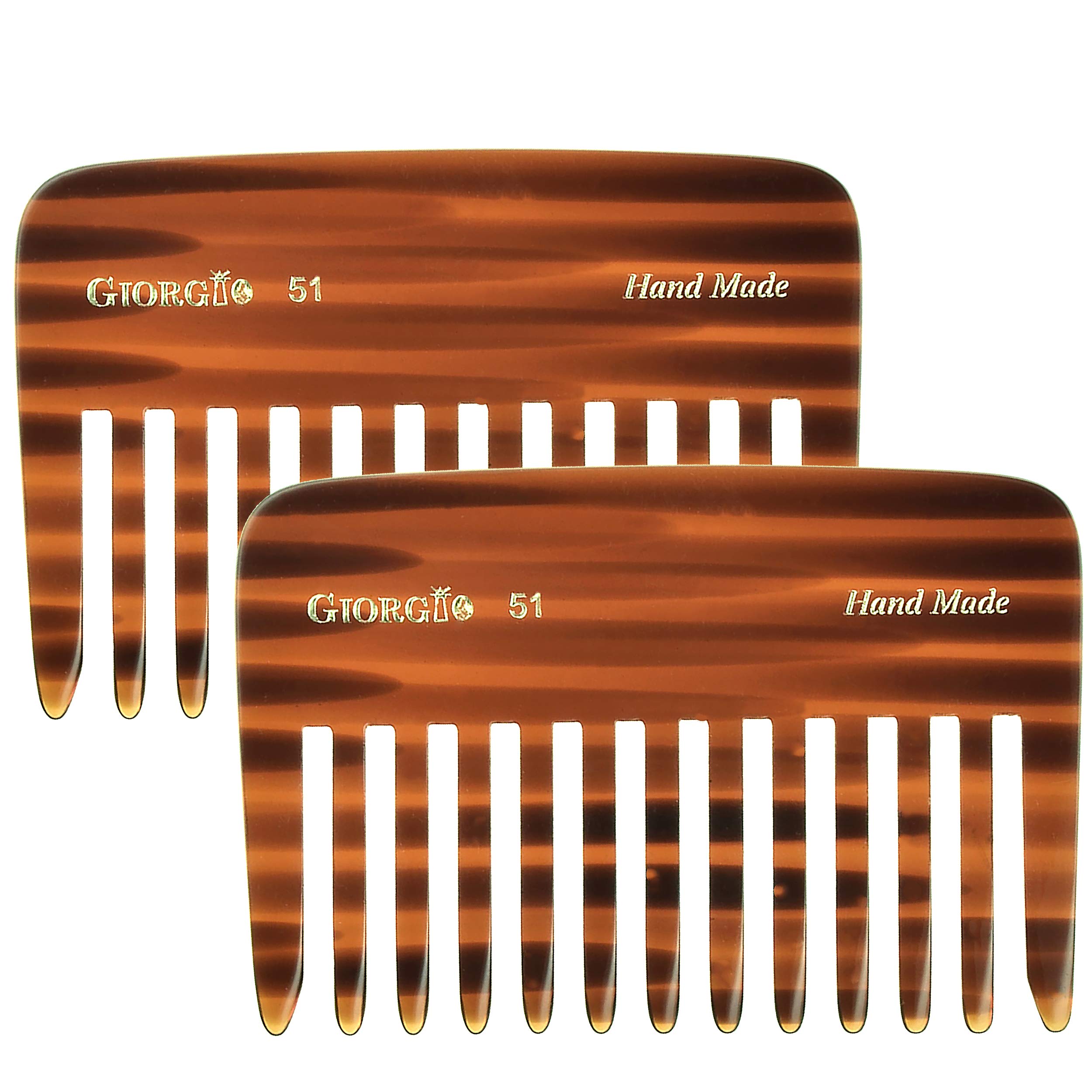 Giorgio G51 Small Travel Purse Hair Detangling Comb, Wide Teeth Pocket Comb for Thick Curly Wavy Hair. Hair Detangler Comb For Wet and Dry Everyday Care. Handmade of Cellulose, Saw-Cut Hand Polished