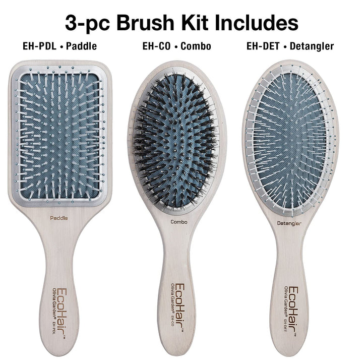 Olivia Garden EcoHair Paddle Bamboo Hair Brush Kit