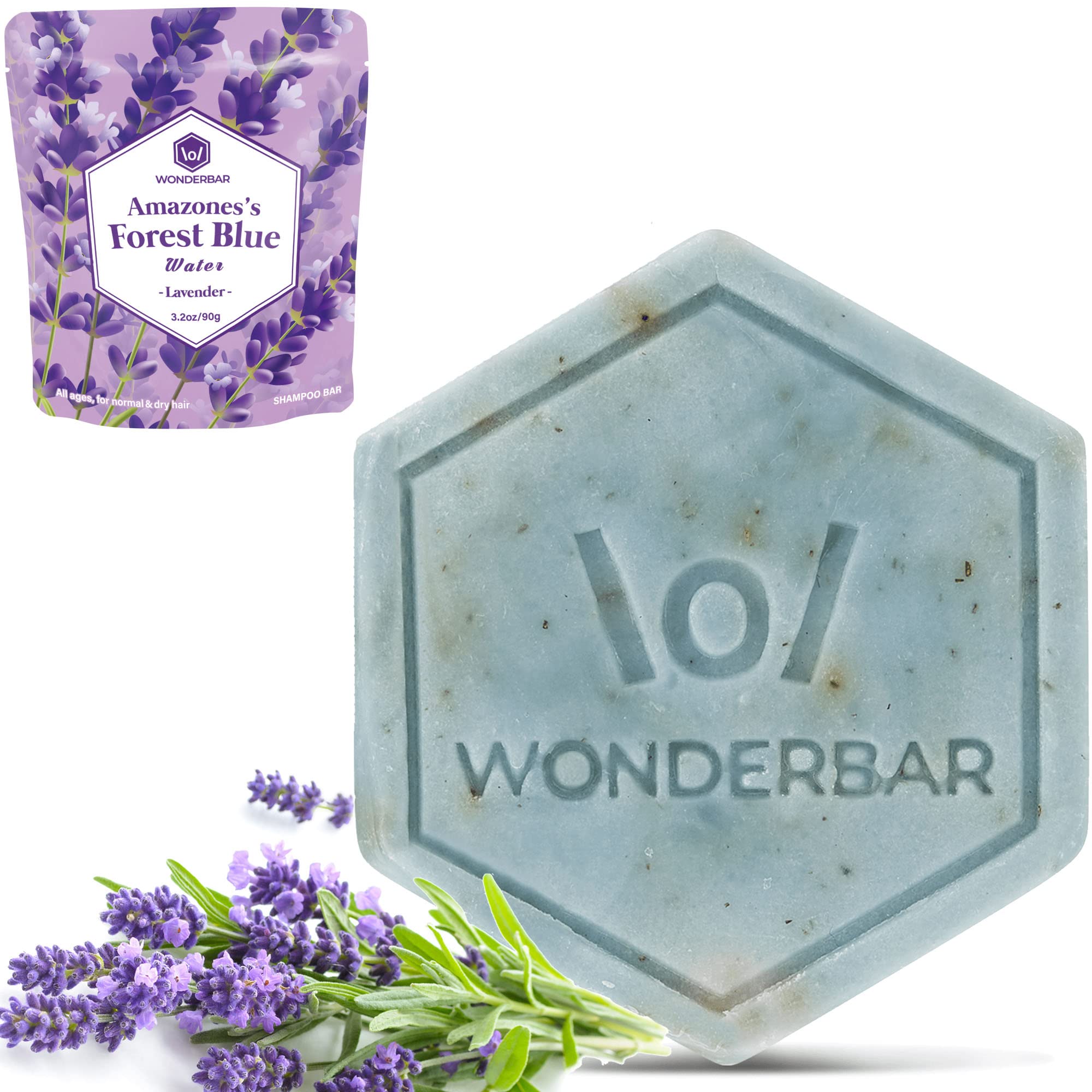 WONDERBAR101 Dry Hair and Itching Scalp Dandruff Shampoo Bar – plant-based, pH balanced, Eco-friendly, Plastic Free Packaging (Lavender)