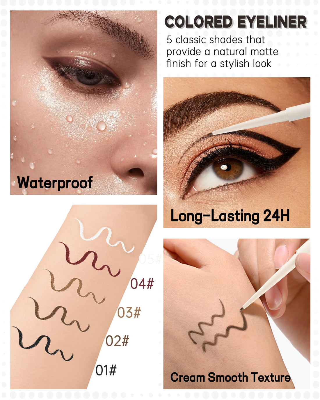 White Eyeliner for Waterline, Matte Gel Eyeliner Pencil Waterproof Smudge Proof, Ultra-Fine Tip, Cream Smooth Colored Eye Liner, Quick-Drying Long-Lasting, High Pigmented Eye Brightener Pen Makeup-05