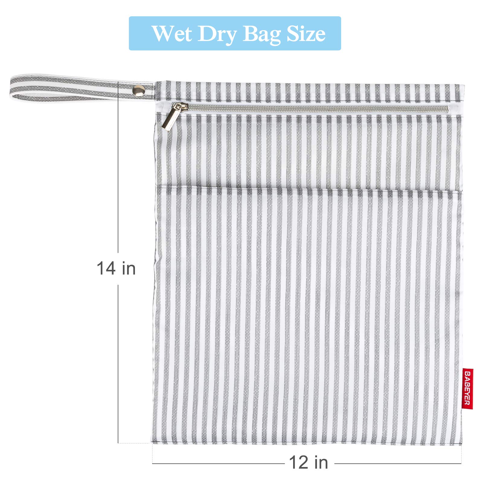 BABEYER 2Pcs Wet Dry Bags for Baby Cloth Diapers Waterproof Washable Reusable with Two Zipper Pockets for Dirty Gym Clothes, Travel, Beach Pool Daycare Soiled baby Accessories