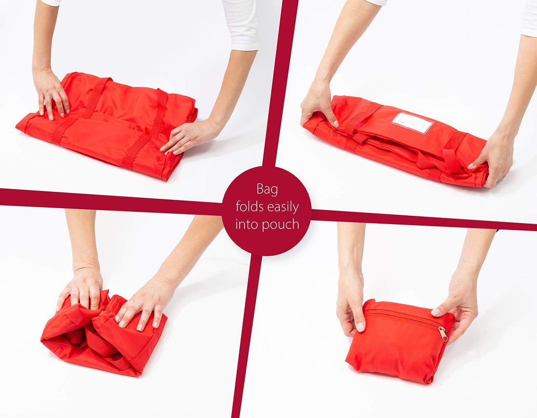 KiddiGo Booster Seat Travel Bag for Airplane, Red, 17 H x 16.5 W x 9.5 D, Fits Most Backless Booster Seats, Easy to Carry with Luggage Handle, Durable Zippers & Front Small Pocket