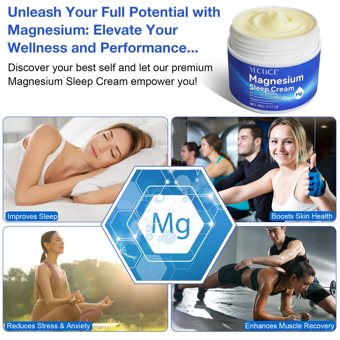 Qxmlucky Magnesium Cream for Sleep - Topical Magnesium Oil for Feet, Pure Premium Magnesium Lotion for Body with Vitamin E and Almond Oil for Muscle Soreness, 2pcs