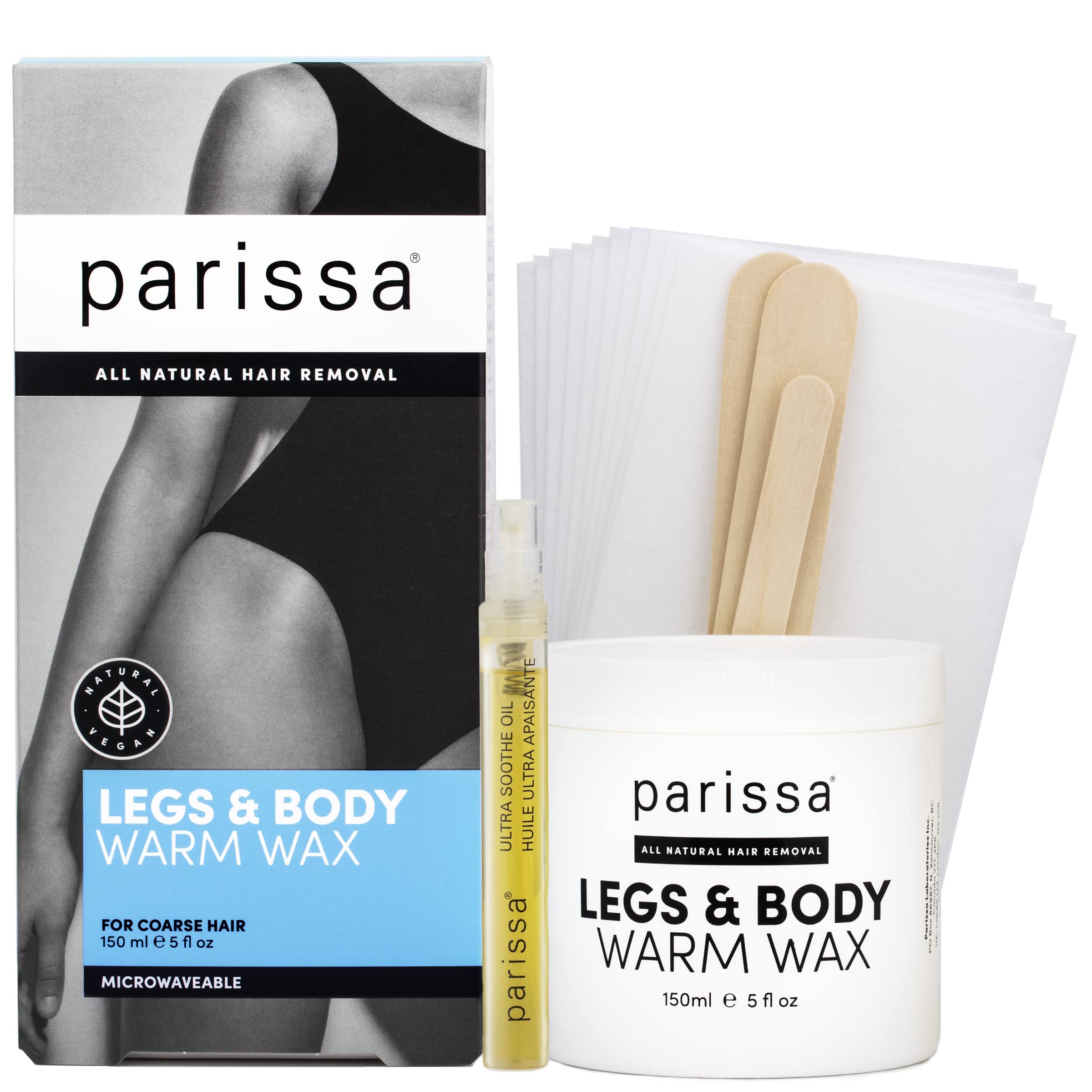 Parissa Premium Legs & Body Warm Wax Kit, Salon-Style Microwavable Formula for Coarse Hair Removal on Face or Body, At-Home Waxing Kit | Made In CANADA