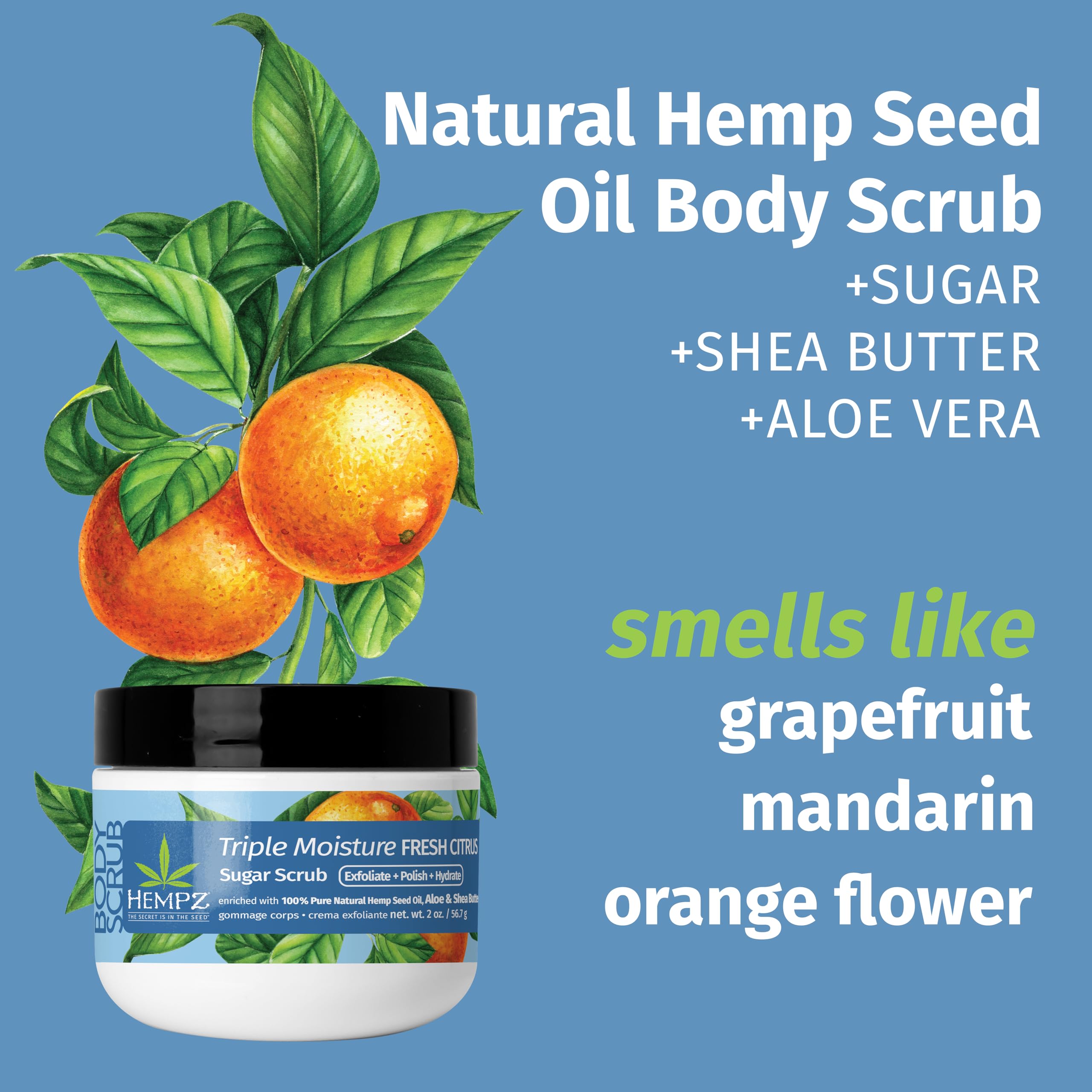 Hempz NEW Mini Sugar Body Scrub, Triple Moisture Fresh Citrus, Travel Size, 2 oz.