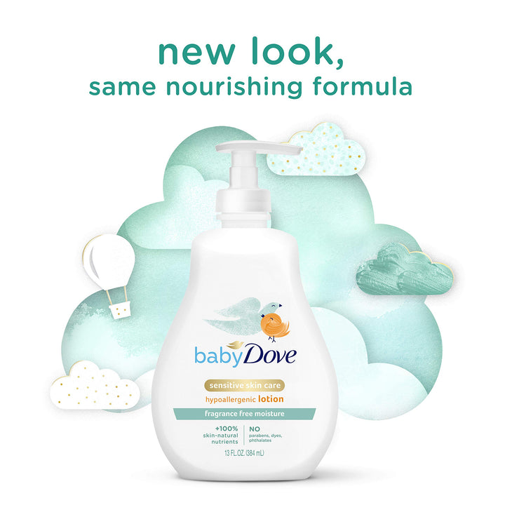 Baby Dove Face and Body Lotion for Sensitive Skin Sensitive Moisture FragranceFree Lotion, 13 Ounce