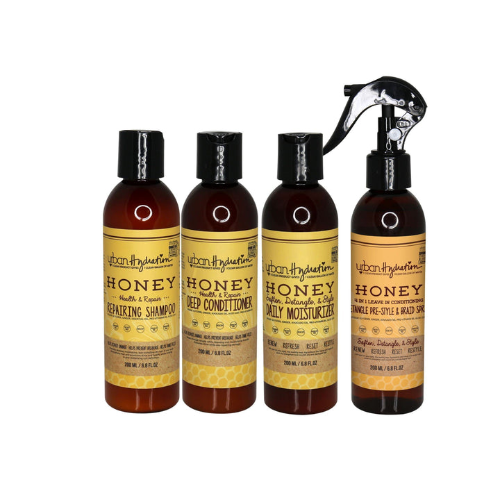 Urban Hydration Honey Health and Repair Trial & Travel Set|Shampoo Conditioner Moisturizer &Detangler Sulfate Paraben Free Detangles Prevents Breakage Tames Frizz & Repair Damage for Smooth Shiny Hair