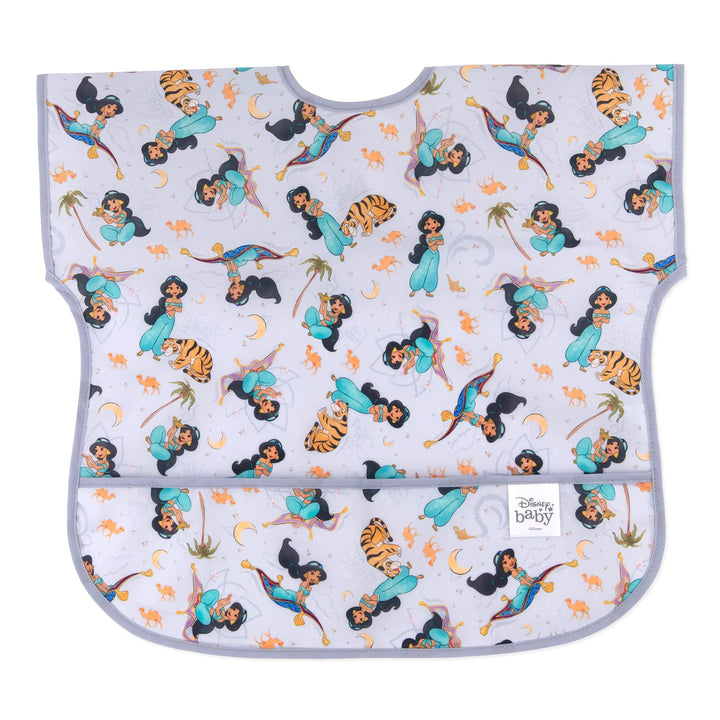 Bumkins Disney Short Sleeve Bib for Girl or Boy, Toddler and Kids for 1-3 Years, Large Size, Essential Must Have for Junior Children, Eating, Mess Saving Soft Fabric Apron for Play, Jasmine