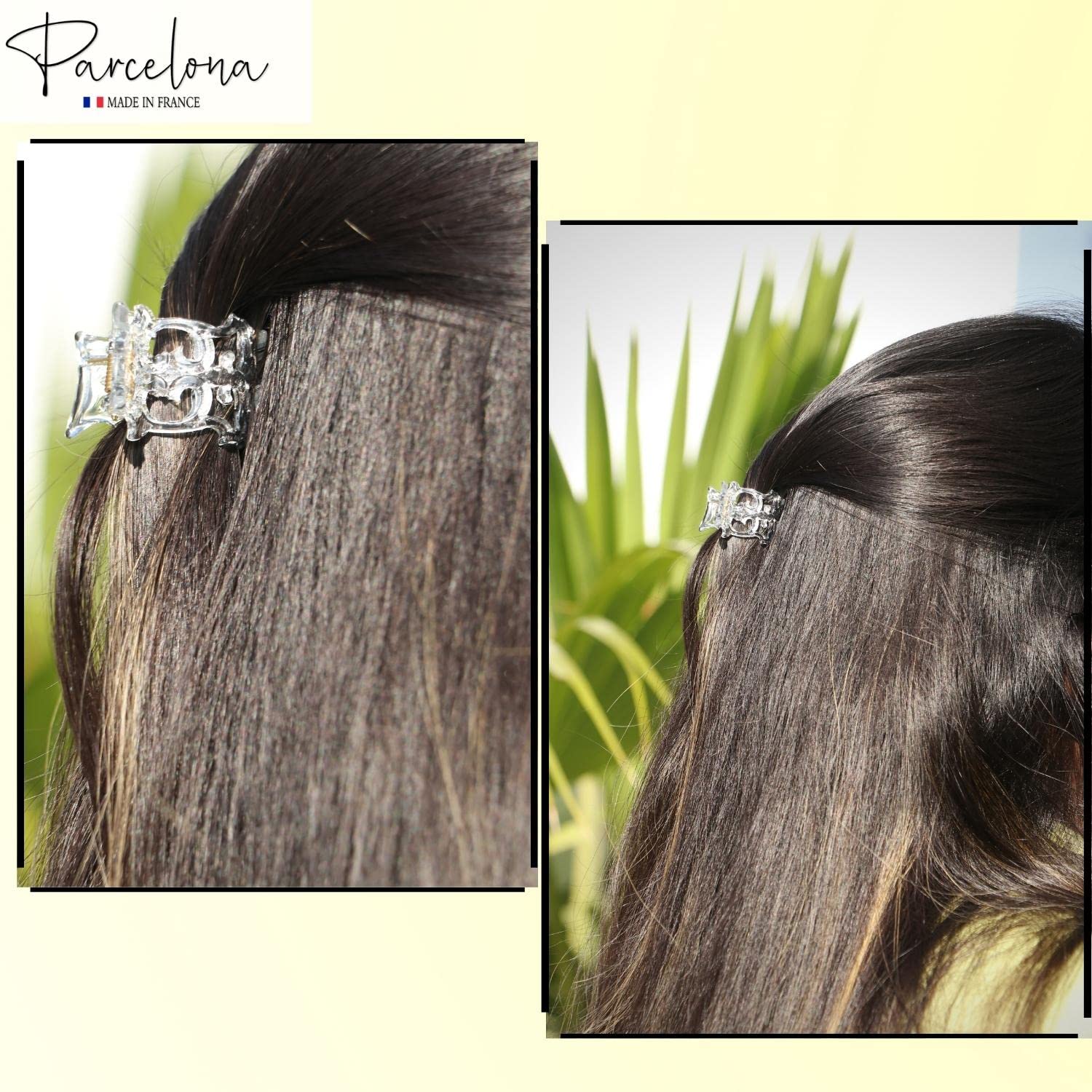 Parcelona French Intricate 3 Mini Small Claw Black N Shell N Clear Celluloid Approx. 1 Inch Jaw Hair Claw Clip Clutcher Clamp for Women and Girls