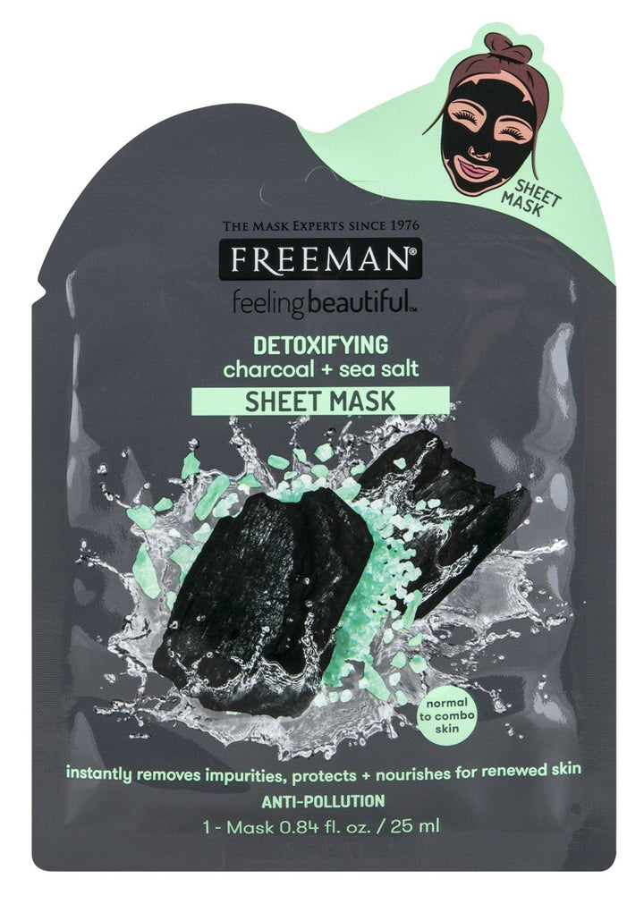 freeman facial charcoal+sea salt detoxify sheet mask (6 pieces)