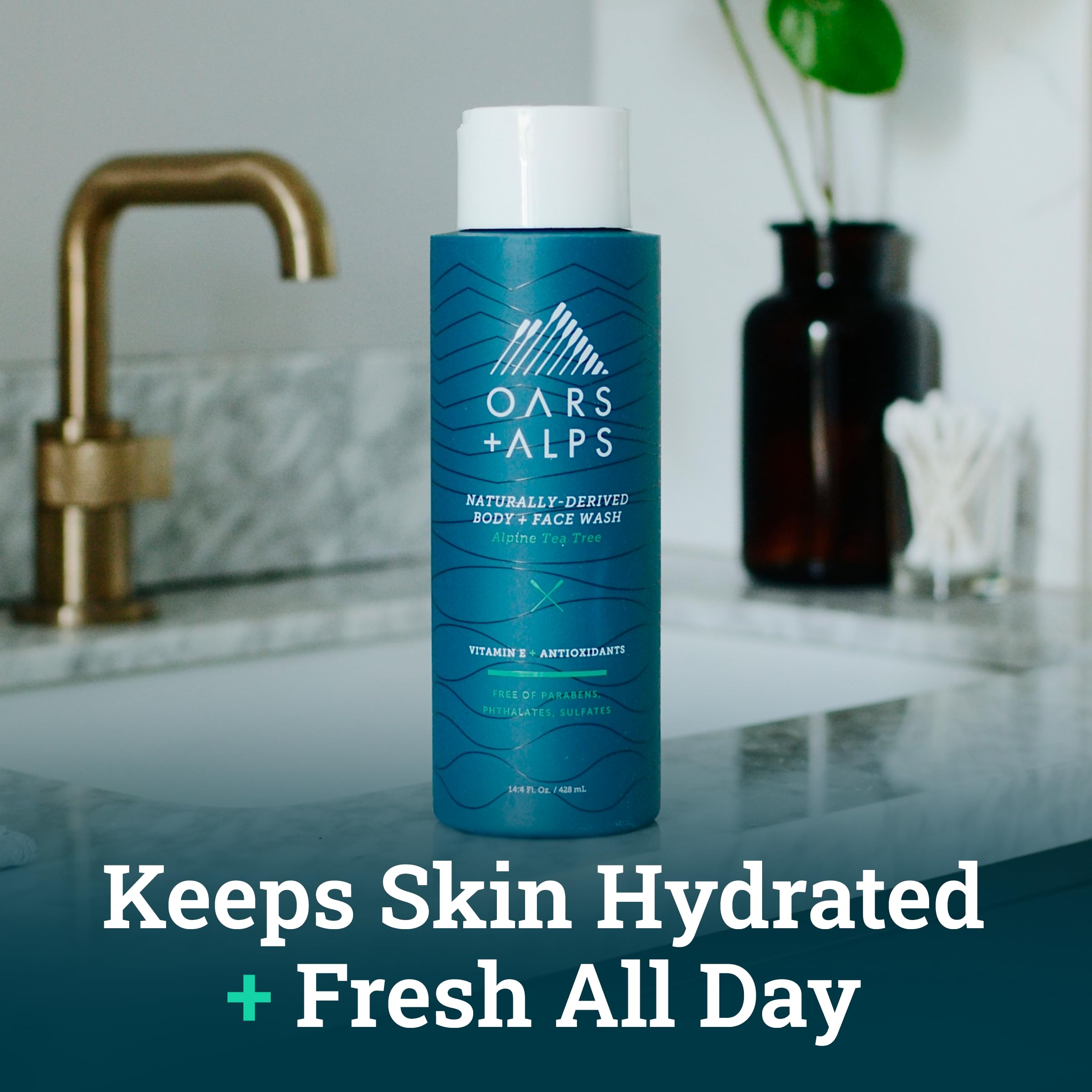 Oars + Alps Mens Body and Face Wash, Naturally Derived Skin Care Infused with Vitamin E and Antioxidants, Vegan and Gluten Free, Alpine Tea Tree, 2 Pack