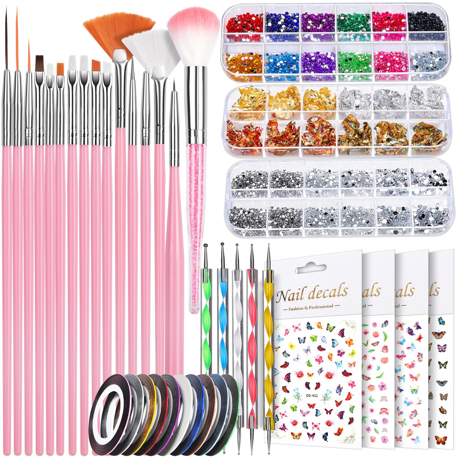Teenitor Nail Art Kit for Beginners, Nail Art Supplies With Nail Art Brushes, Nail Dotting Tools, Nail Art Stickers, Nail Art Rhinestone, Nail Art Foil, Nail Art Tapes, Nail Accessories For Nail Art