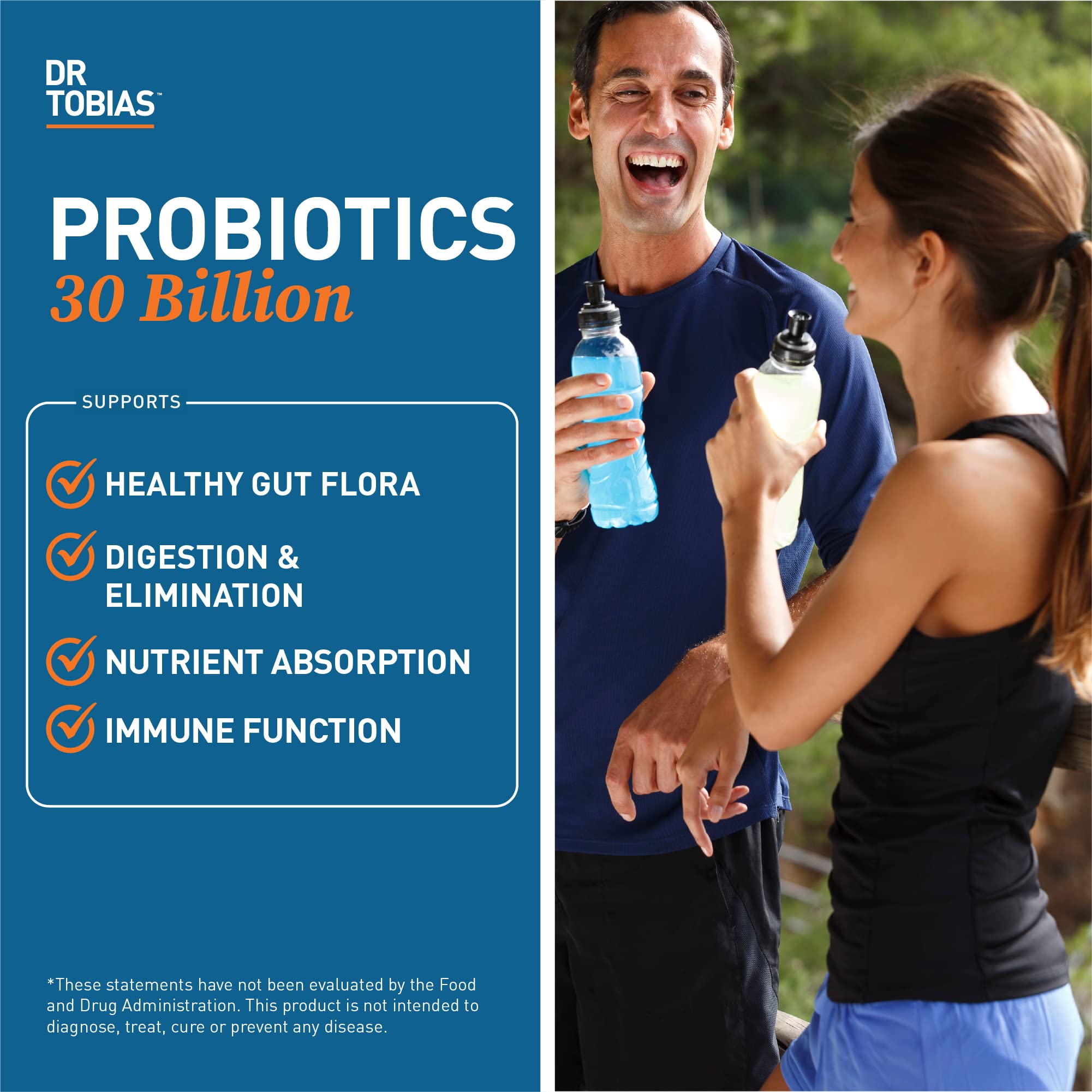 Dr. Tobias Probiotics 30 Billion, 10 Strains, 30 Billion CFU's, Targeted Release Probiotics for Women & Men, Supports Digestive Health, Shelf-Stable, Non-GMO, 30 Capsules, 30 Servings