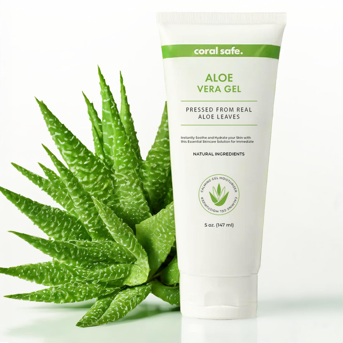 Coral Safe Pure Aloe Vera Gel For Face & Body, Made with Organic Aloe, Pressed from Fresh Aloe Leaves - 99% Aloe - for Hair, Skin & Sunburn Relief, Hydrating, Non-Greasy Formula, Unscented, 5 oz