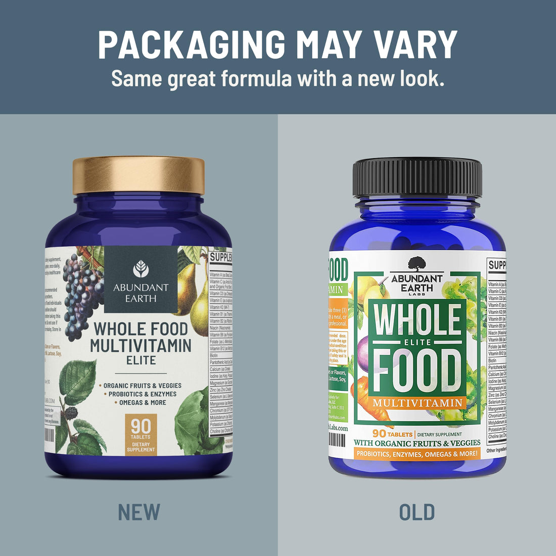 Abundant Earth Whole Food Multivitamin for Women, Daily Multi Vitamins Supplements for Men/Mens Multivitamins + B Complex, Probiotic Multi Enzyme, Omegas for Organic Energy, Mood, Digestion 90ct