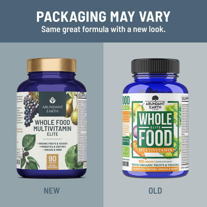 Abundant Earth Whole Food Multivitamin for Women, Daily Multi Vitamins Supplements for Men/Mens Multivitamins + B Complex, Probiotic Multi Enzyme, Omegas for Organic Energy, Mood, Digestion 90ct