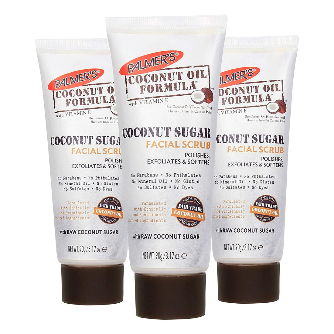 Palmer's Coconut Oil Formula Coconut Sugar Facial Scrub Exfoliator, Face Scrub to Gently Exfoliate Away Dirt and Dead Skin Cells with Chamomile to Soften & Calm, 3.17 Ounces (Pack of 3)