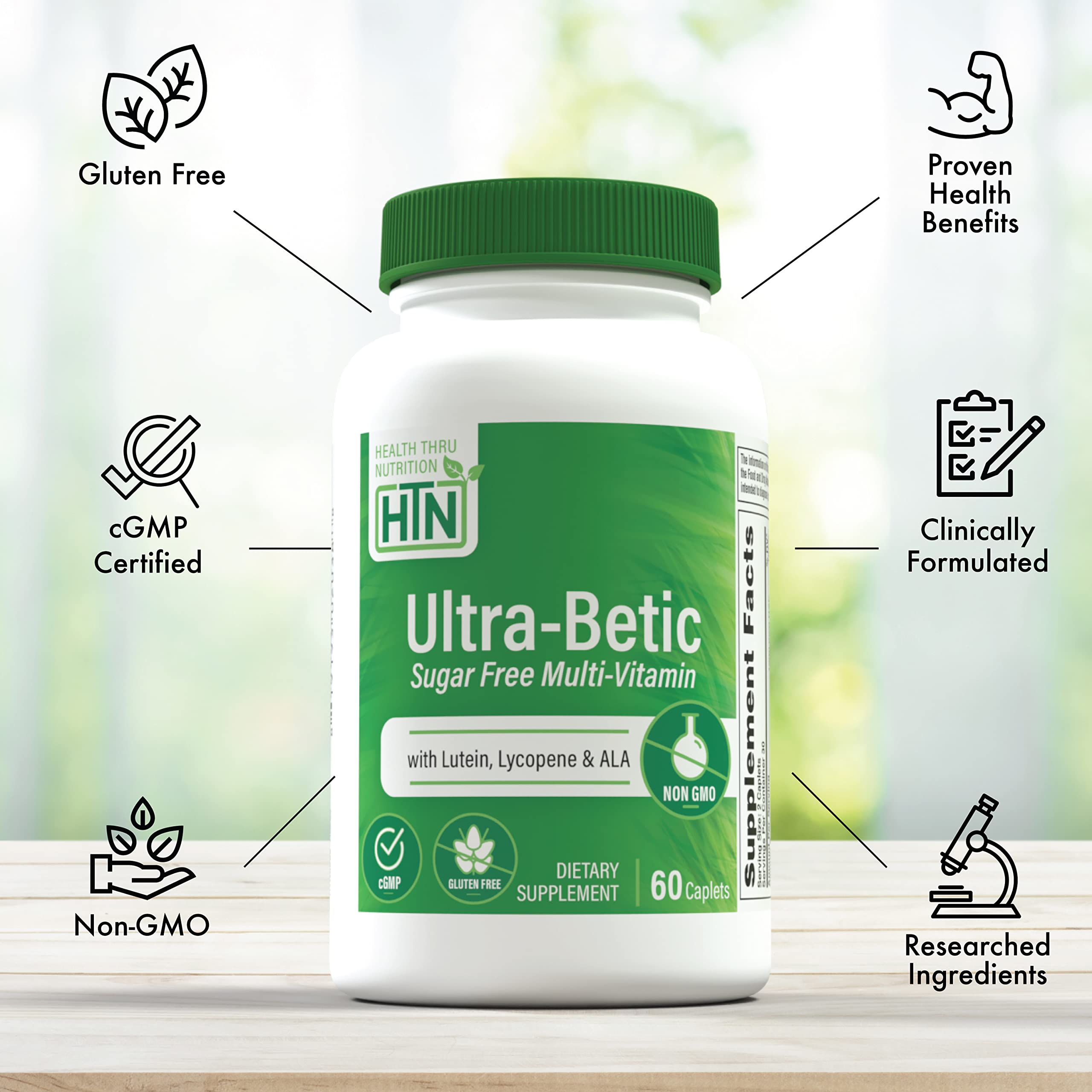 Health Thru Nutrition Ultra-Betic Multivitamin 60 Count | Supports Nerve, Vision, Energy | with ALA, Lycopene | Non-GMO, Clean Label | Third-Party Tested for Quality