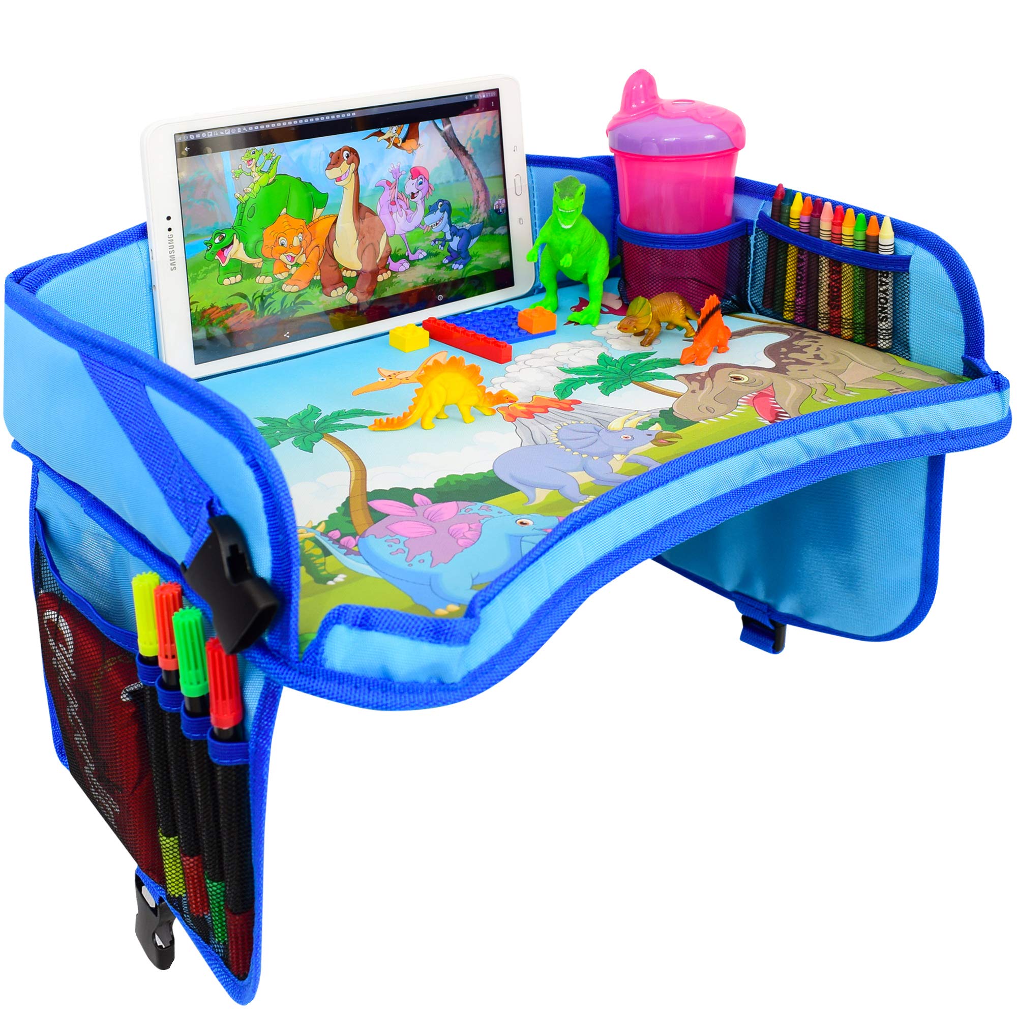 ecoZen Lifestyle Kids Travel Tray & Toddler Lap Desk Organizer - Airplane and Car Seat Table for Road Trip Essentials - Airplane Must Haves for Toddlers - Carseat Tray Kid Travel - Lap Table