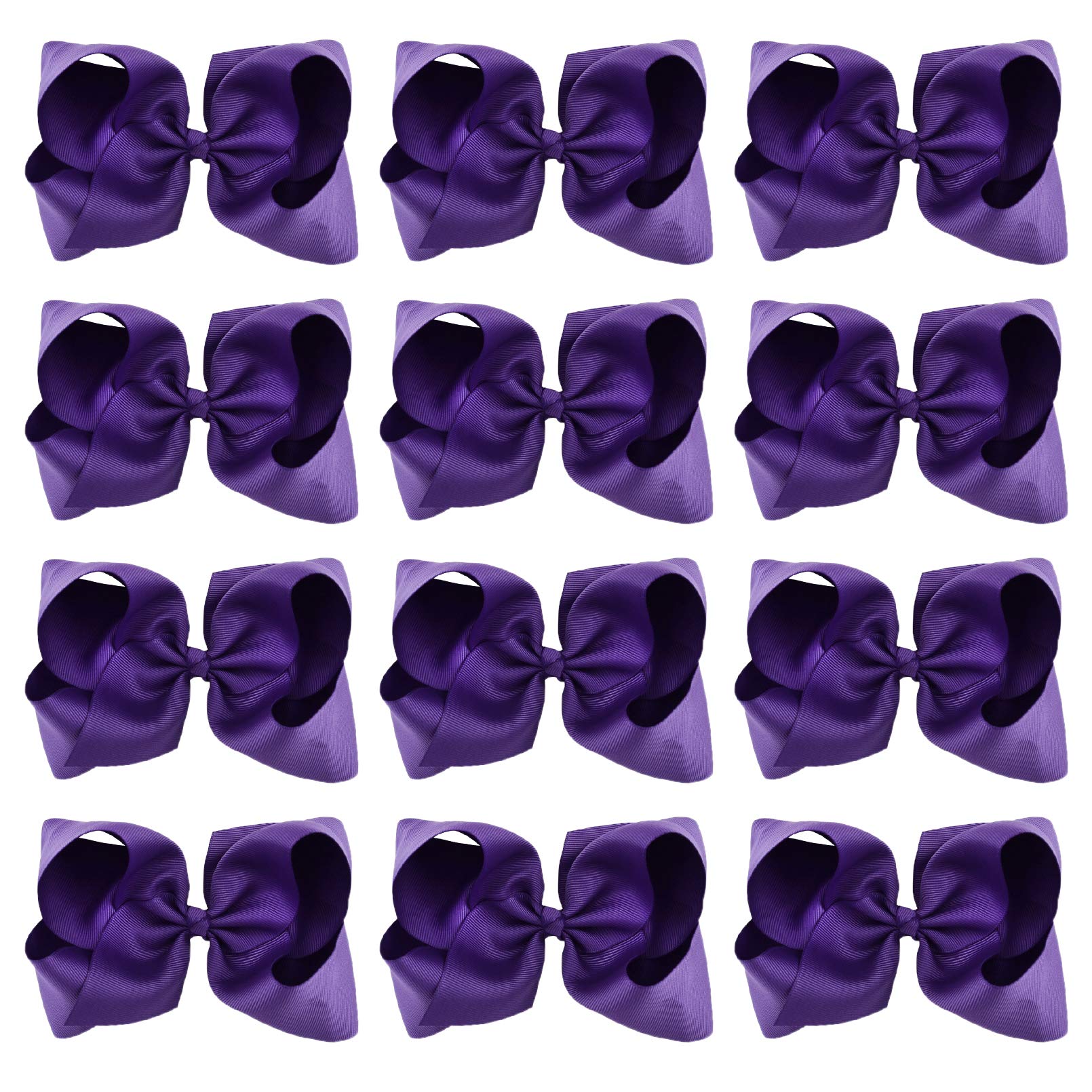 DEEKA 12 PCS 6 Big Hand-made Grosgrain Ribbon Hair Bow Alligator Clips Hair Accessories for Little Teen Toddler Girls - Purple